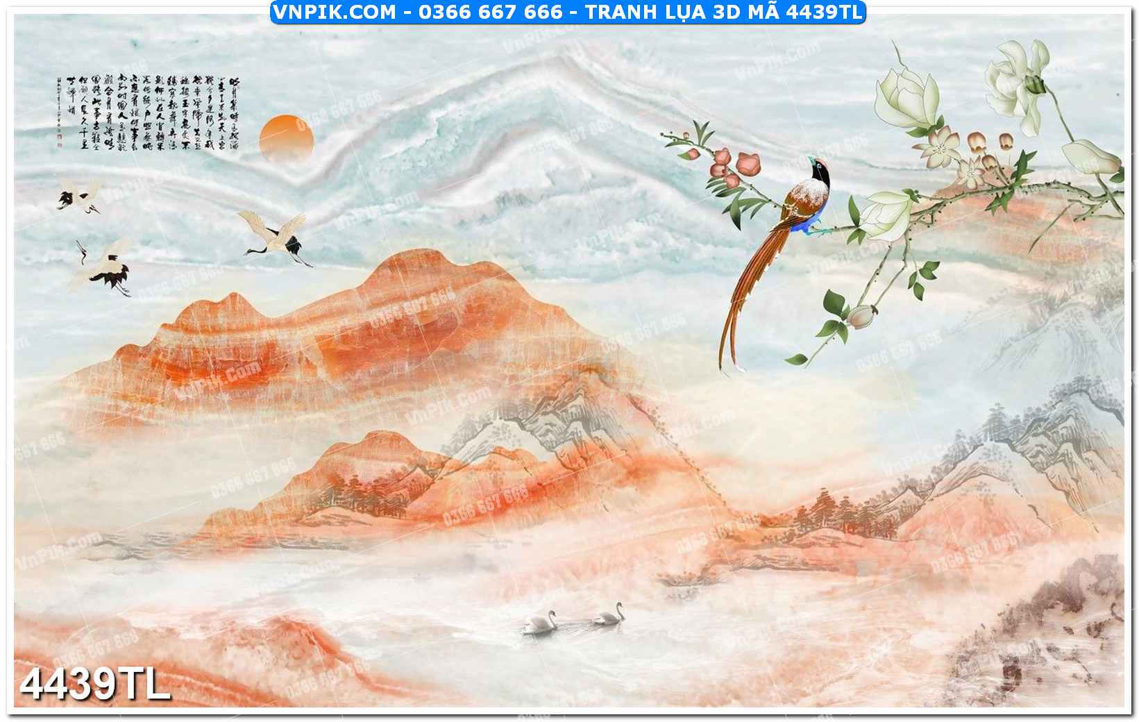 Tranh lụa 3D – Tranh trang trí dán tường 4439TL