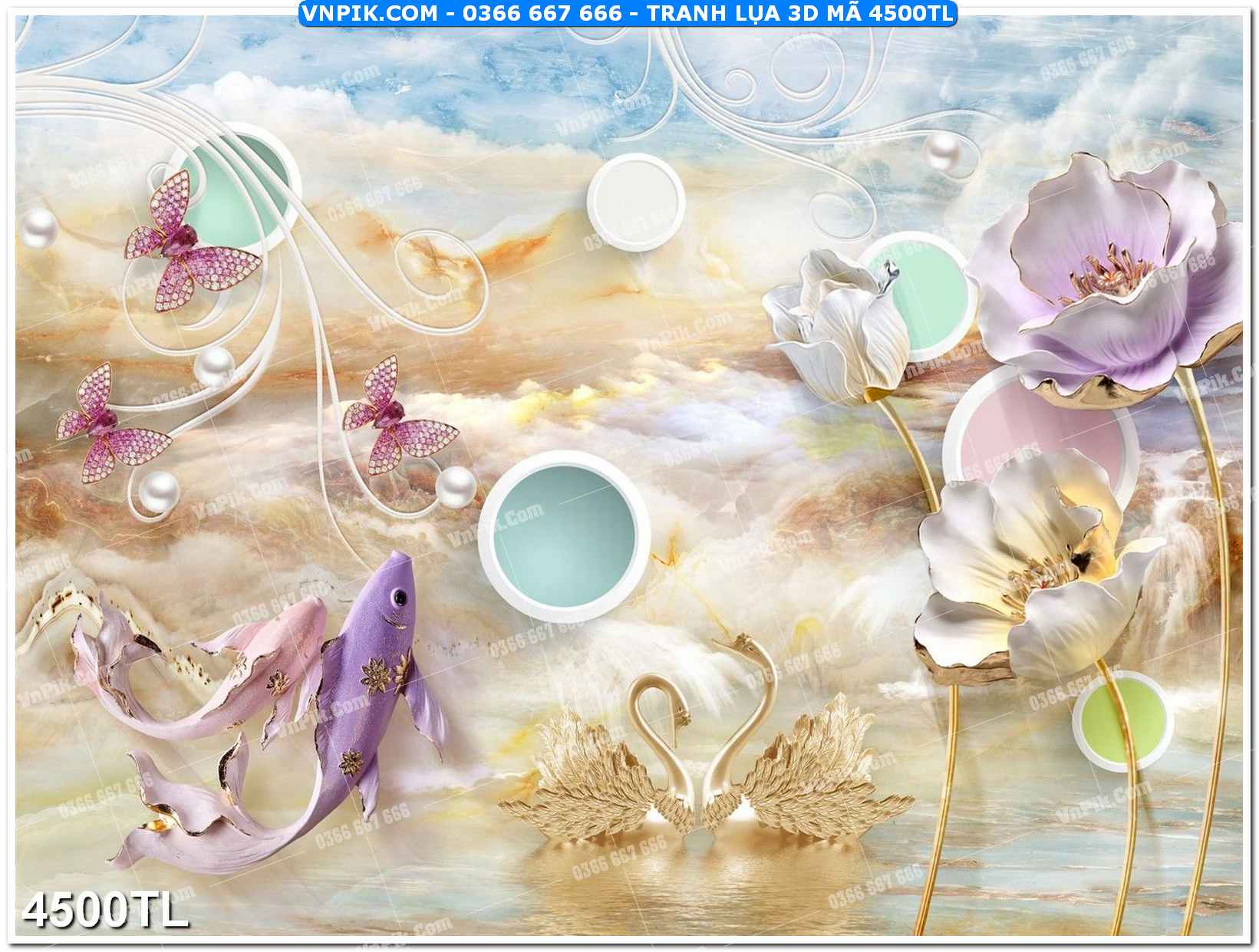 Tranh lụa 3D – Tranh trang trí dán tường 4500TL