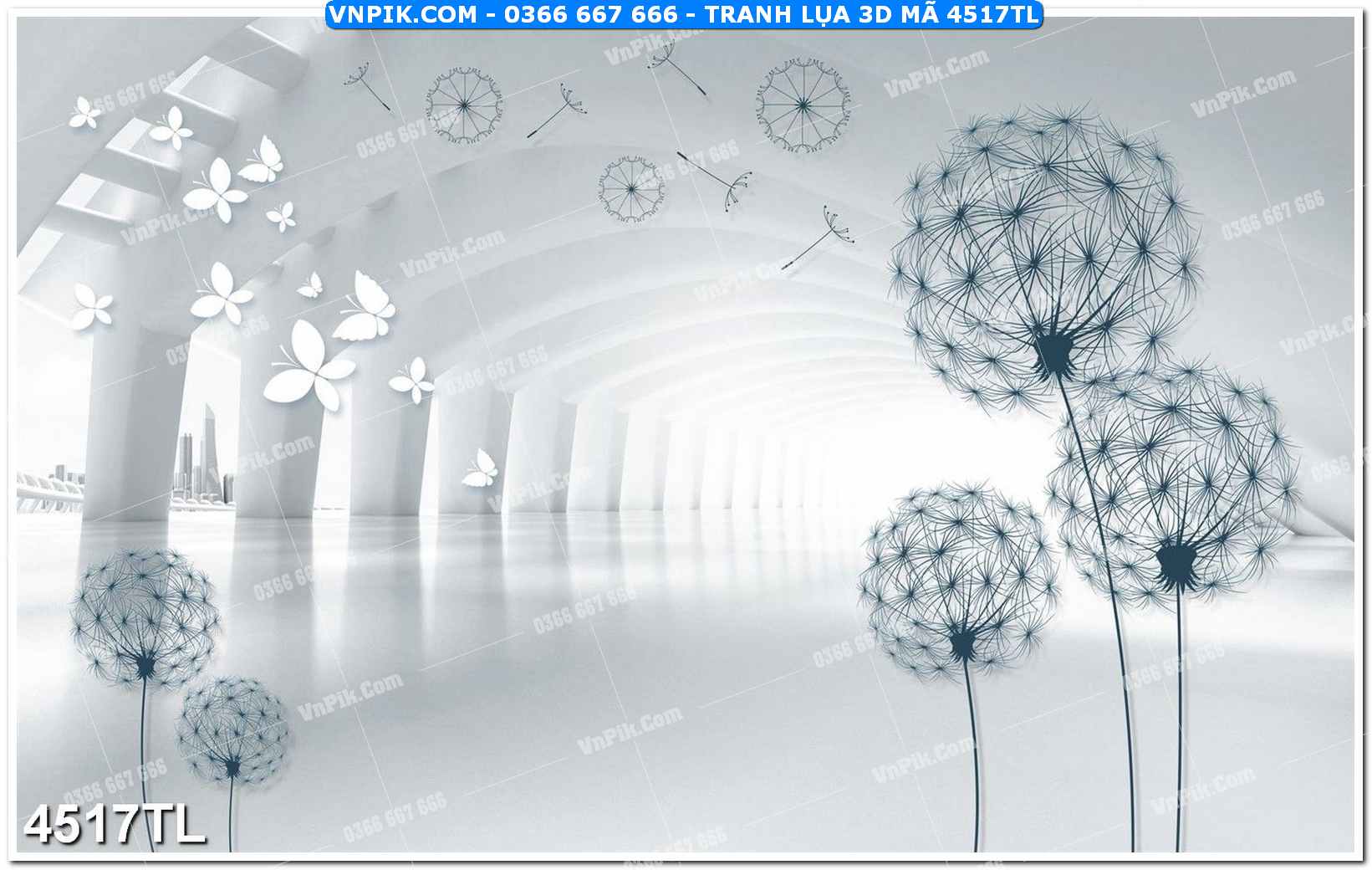 Tranh lụa 3D – Tranh trang trí dán tường 4517TL