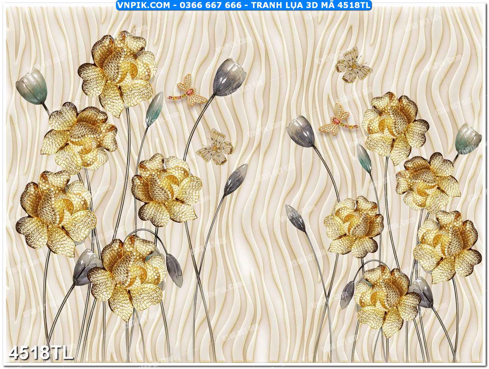Tranh lụa 3D – Tranh trang trí dán tường 4518TL