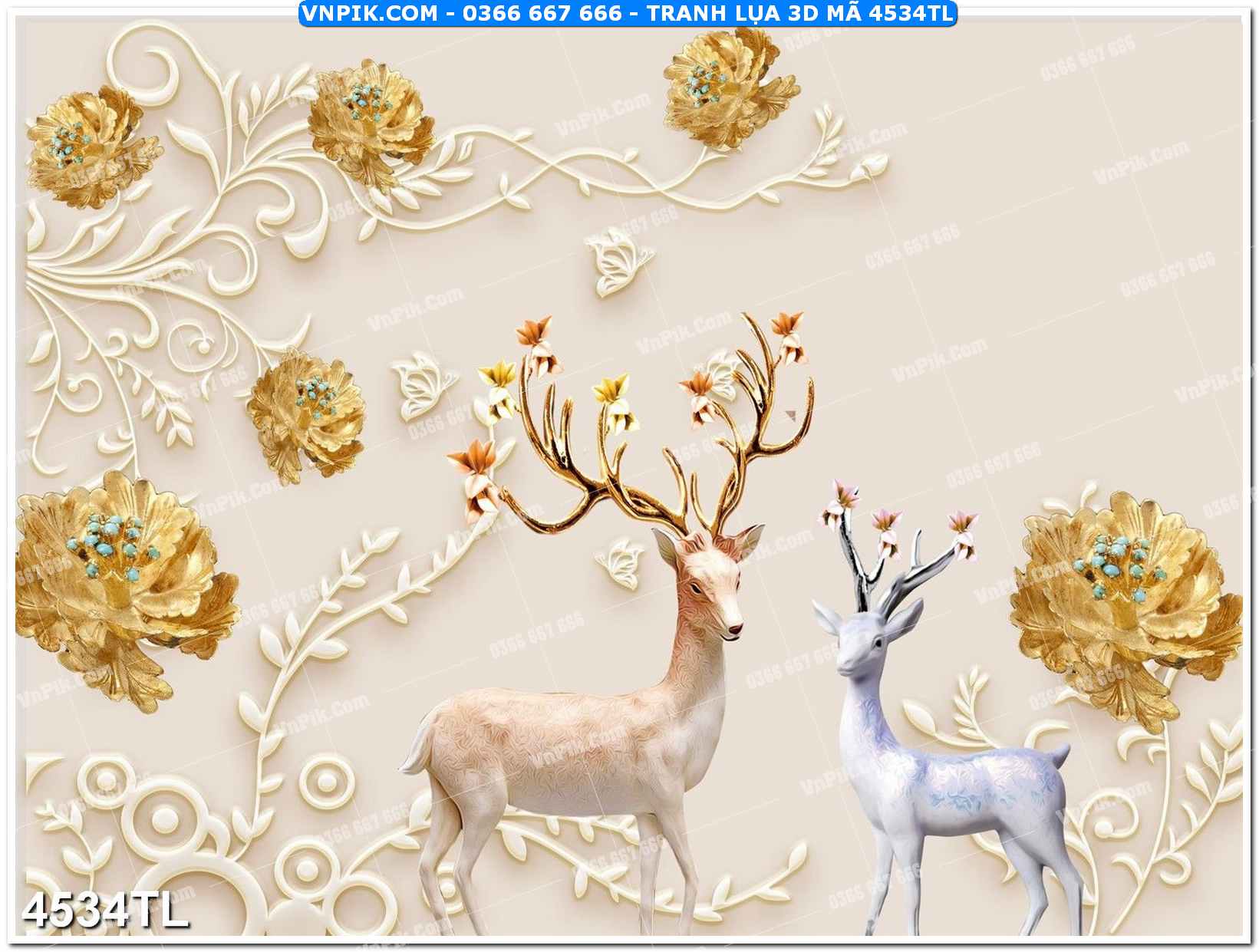 Tranh lụa 3D – Tranh trang trí dán tường 4534TL