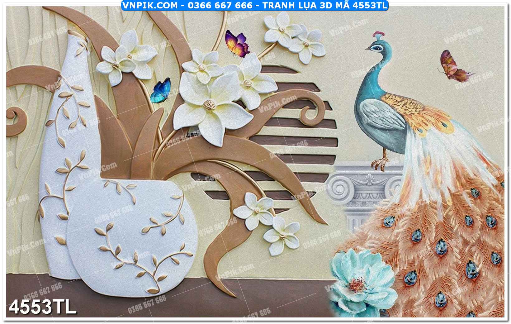 Tranh lụa 3D – Tranh trang trí dán tường 4553TL