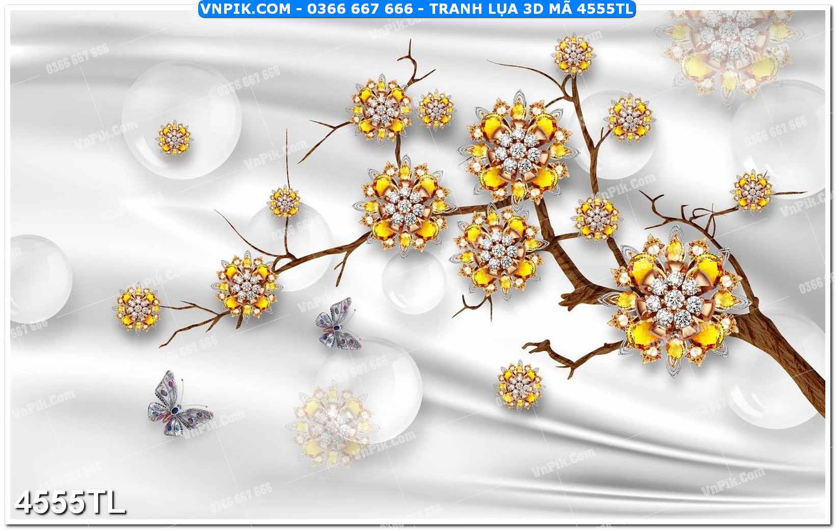 Tranh lụa 3D – Tranh trang trí dán tường 4555TL