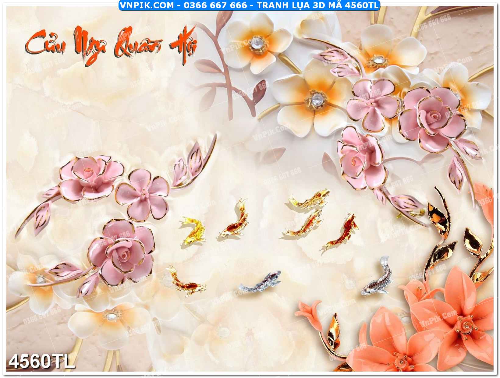 Tranh lụa 3D – Tranh trang trí dán tường 4560TL