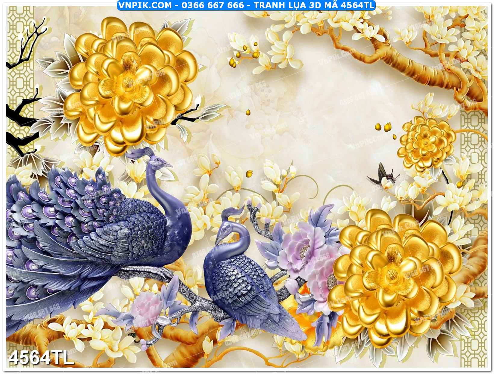 Tranh lụa 3D – Tranh trang trí dán tường 4564TL