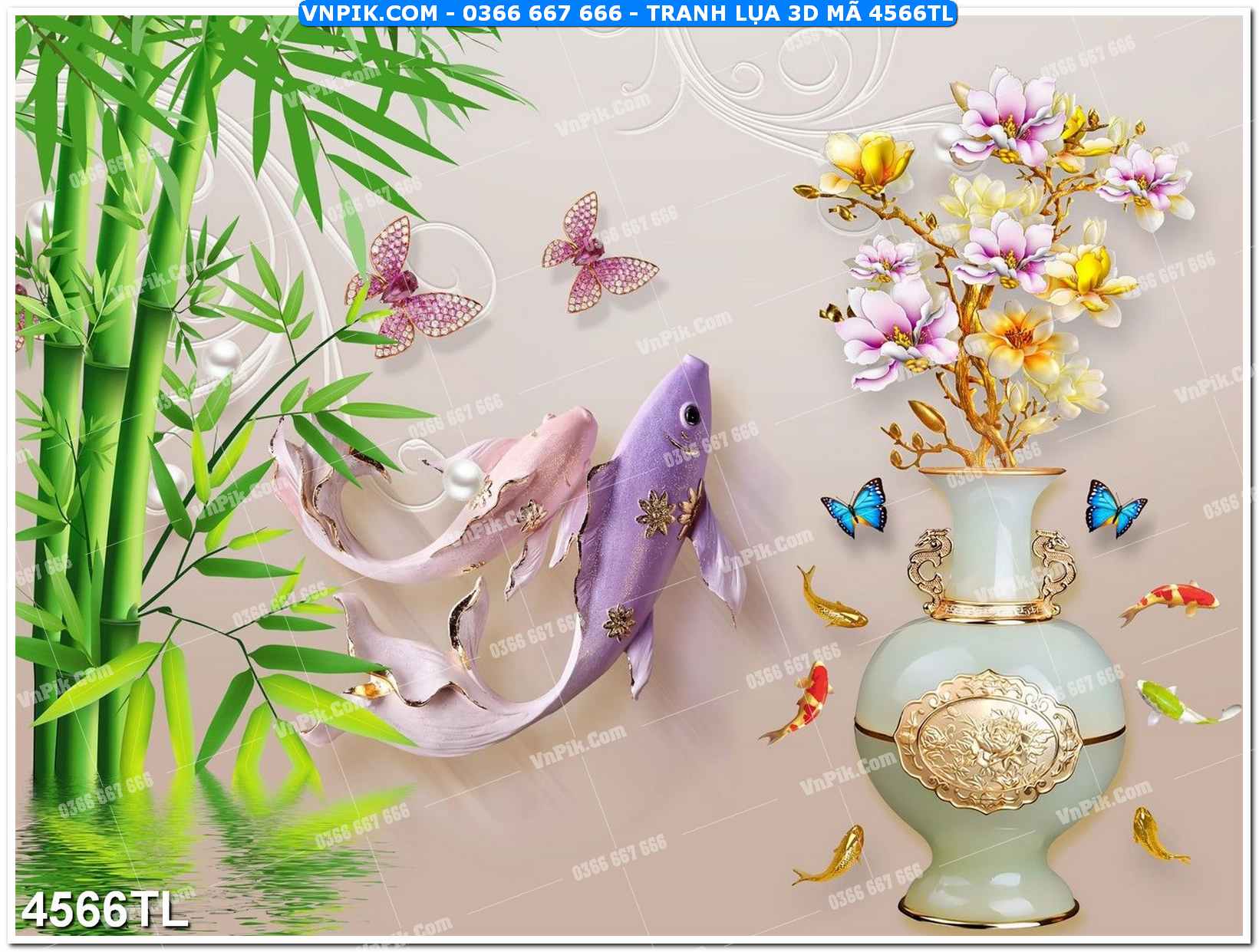 Tranh lụa 3D – Tranh trang trí dán tường 4566TL