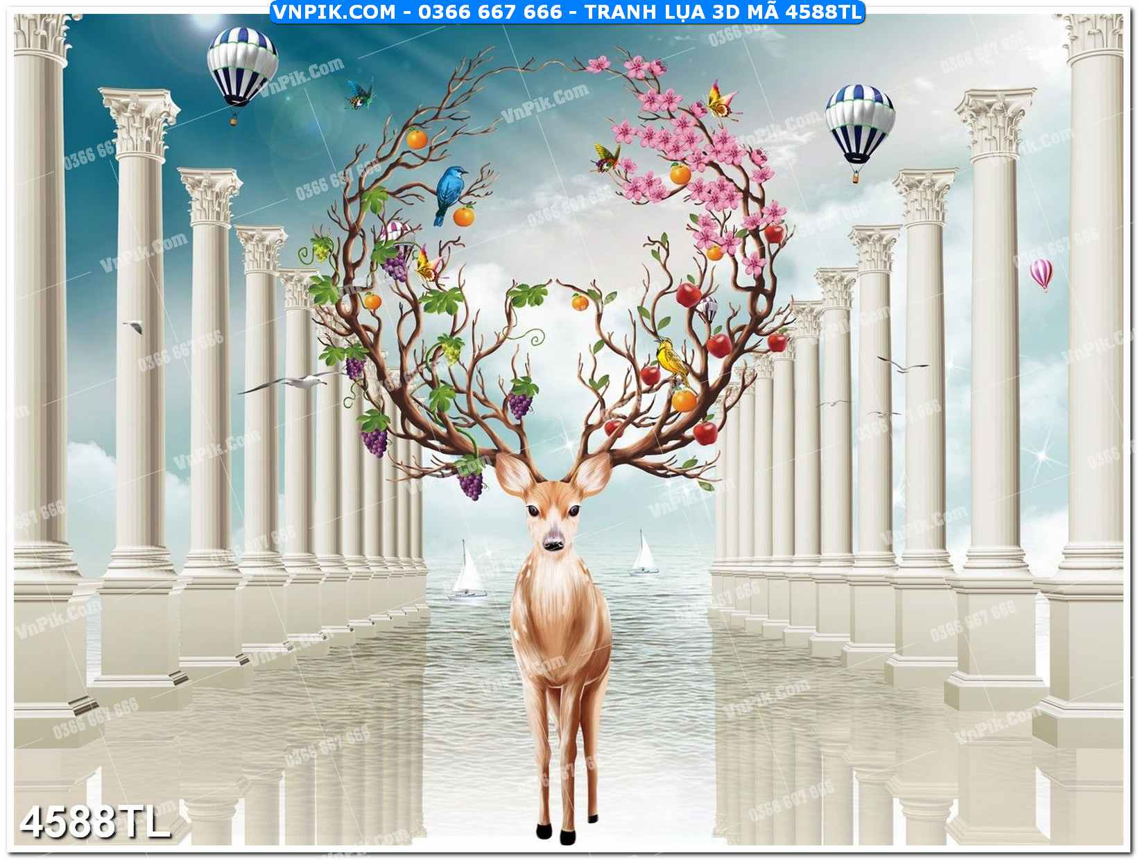 Tranh lụa 3D – Tranh trang trí dán tường 4588TL