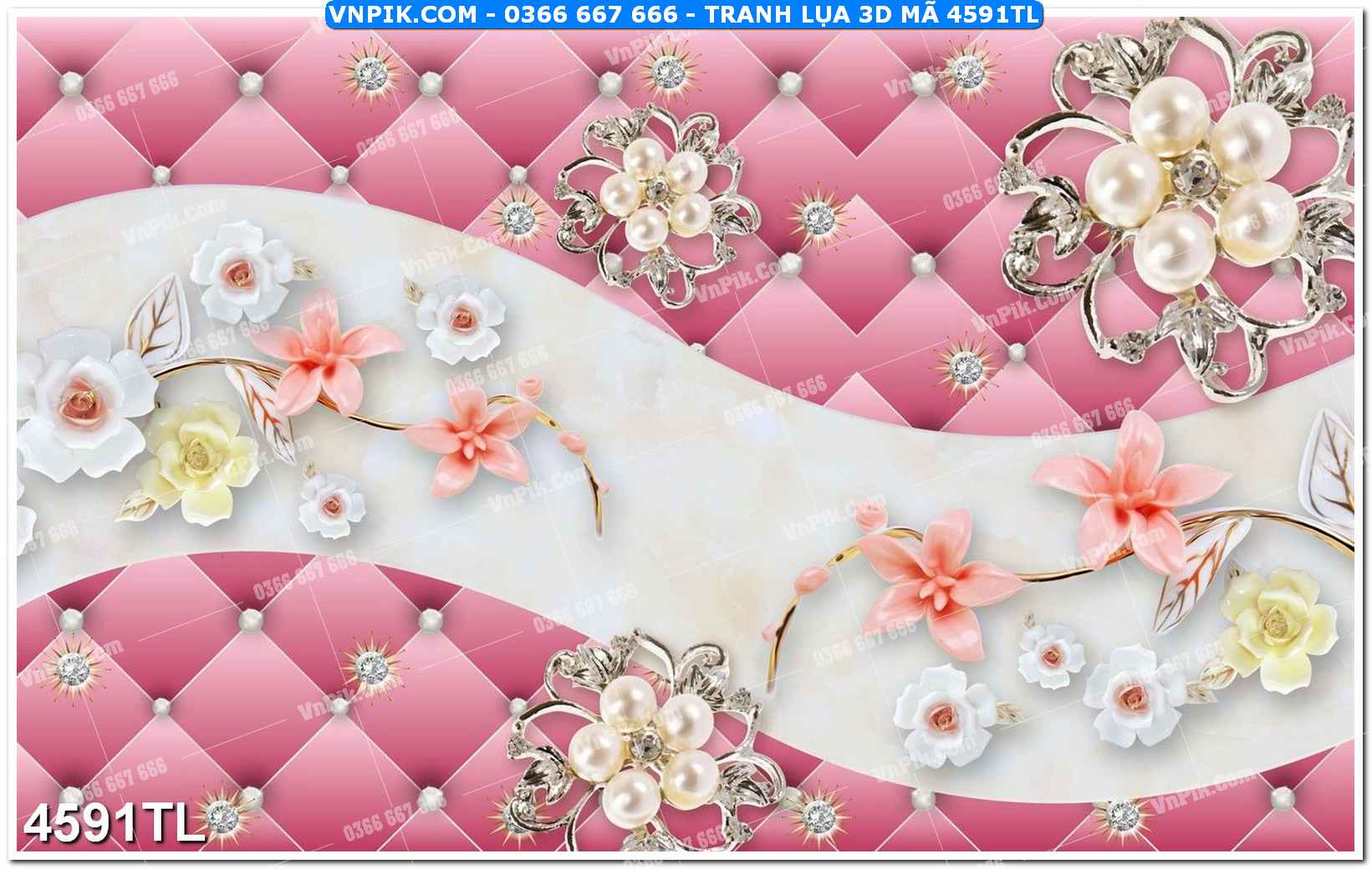 Tranh lụa 3D – Tranh trang trí dán tường 4591TL