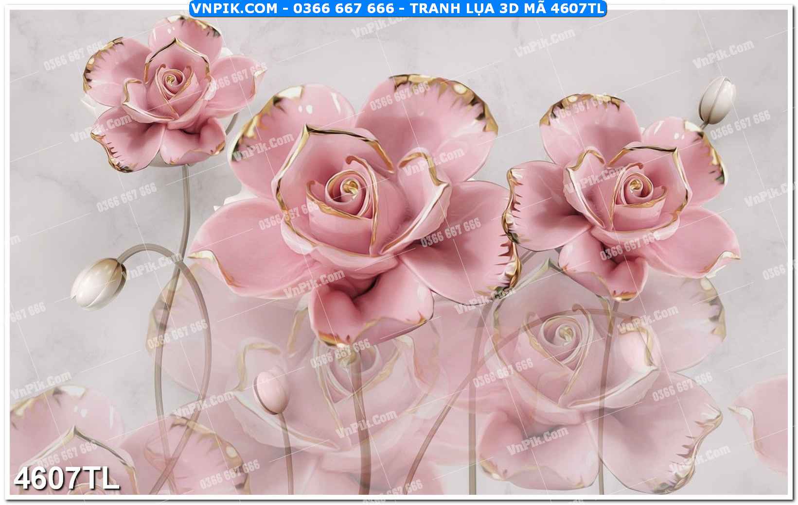 Tranh lụa 3D – Tranh trang trí dán tường 4607TL