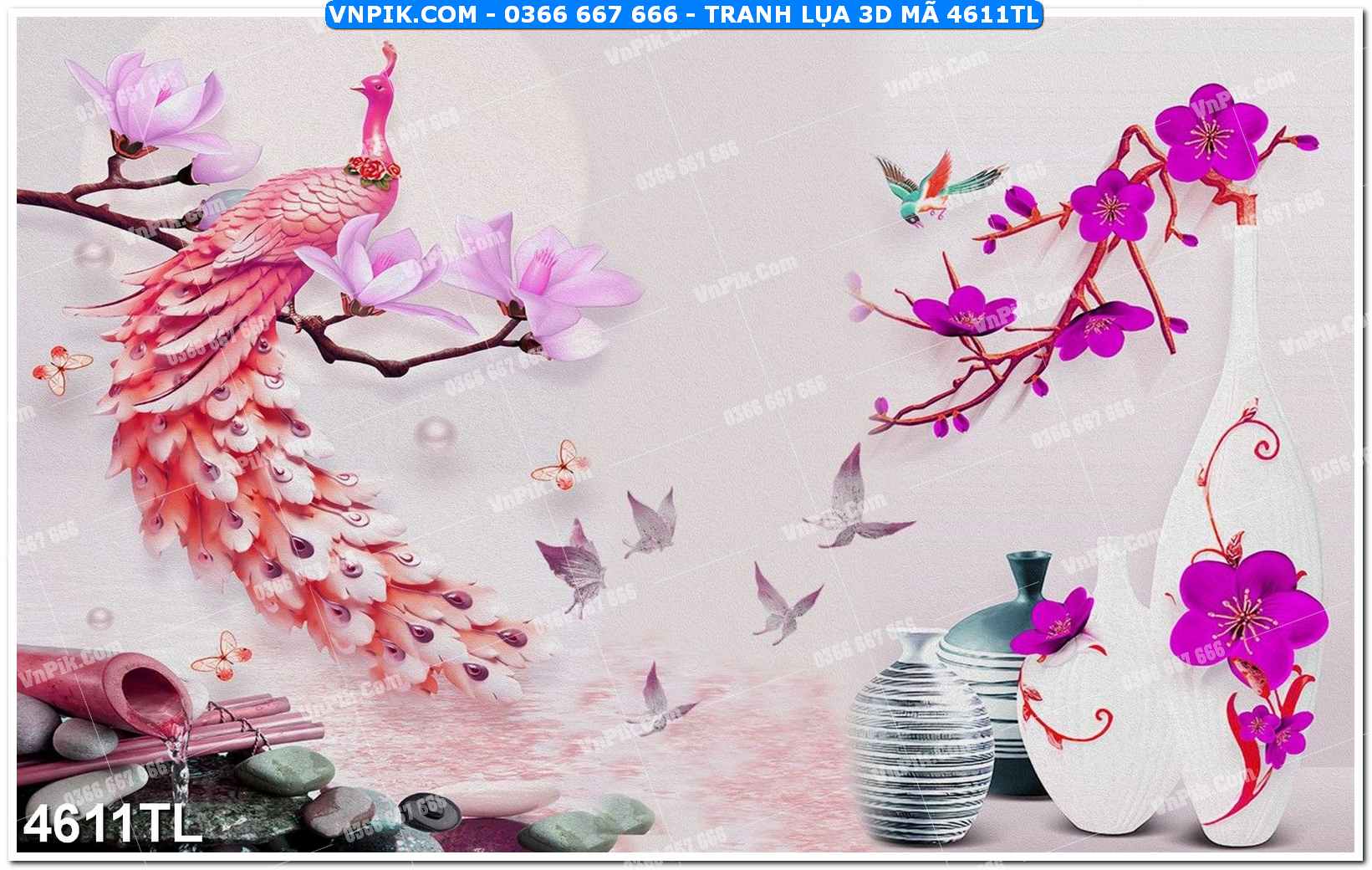 Tranh lụa 3D – Tranh trang trí dán tường 4611TL