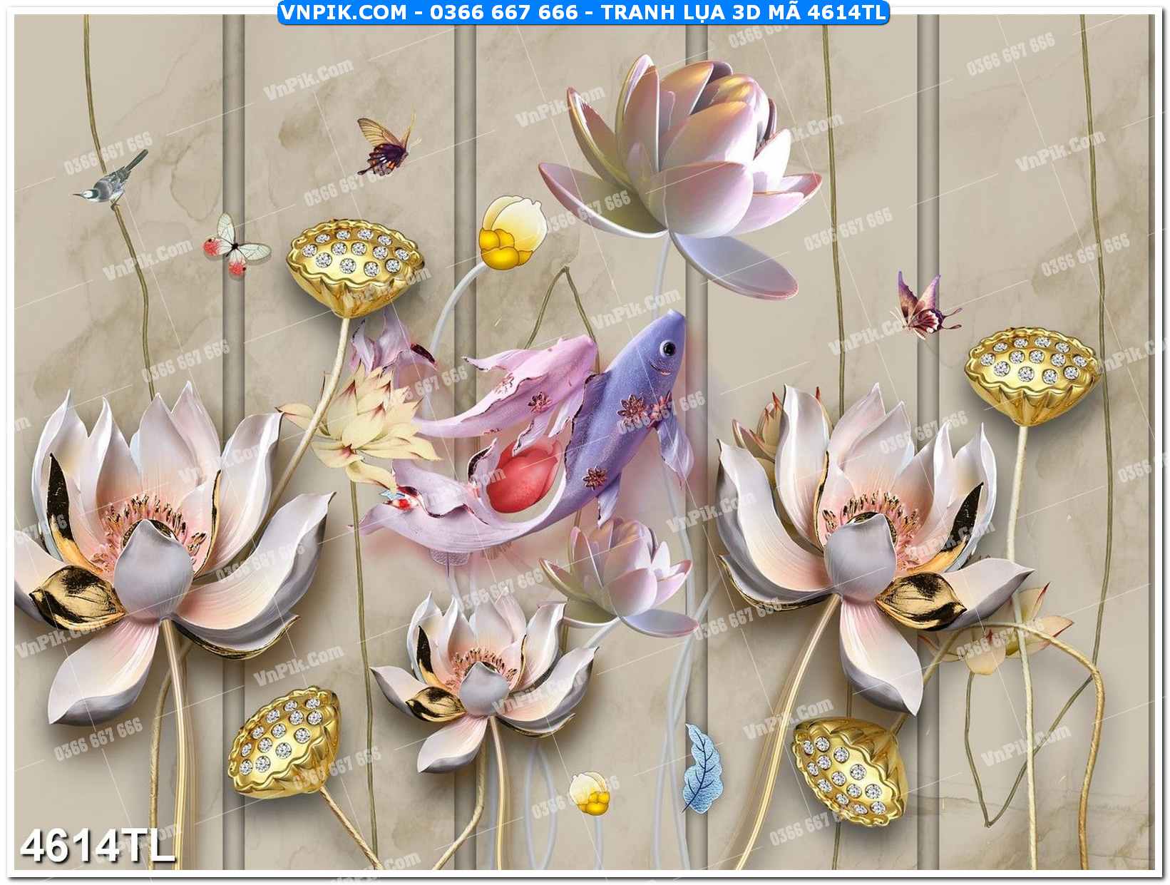 Tranh lụa 3D – Tranh trang trí dán tường 4614TL