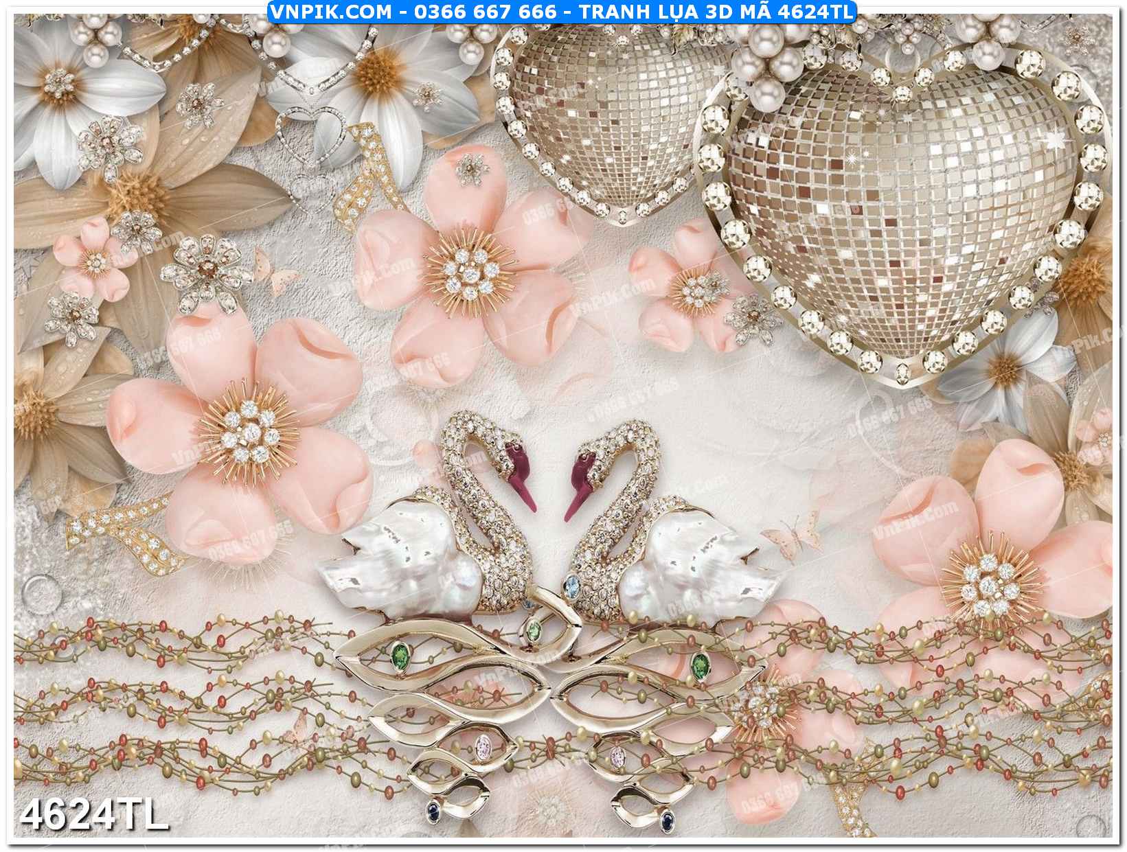 Tranh lụa 3D – Tranh trang trí dán tường 4624TL