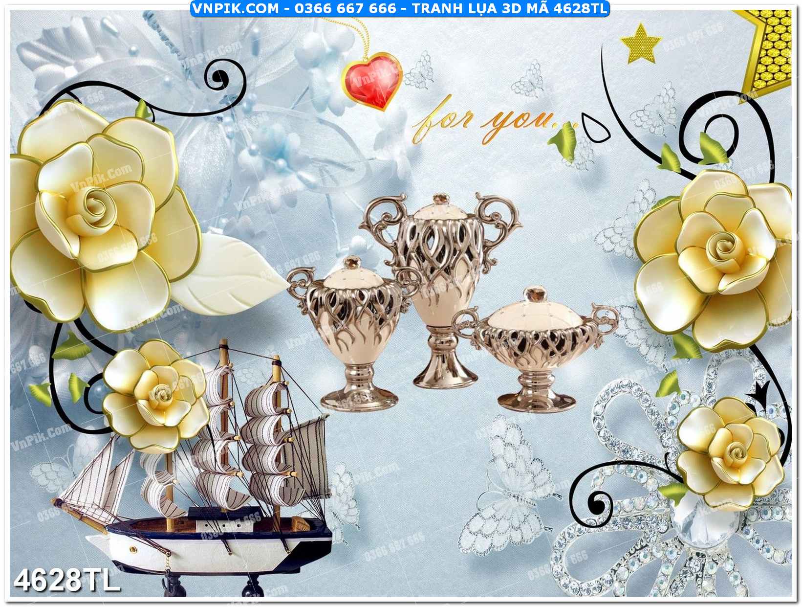 Tranh lụa 3D – Tranh trang trí dán tường 4628TL