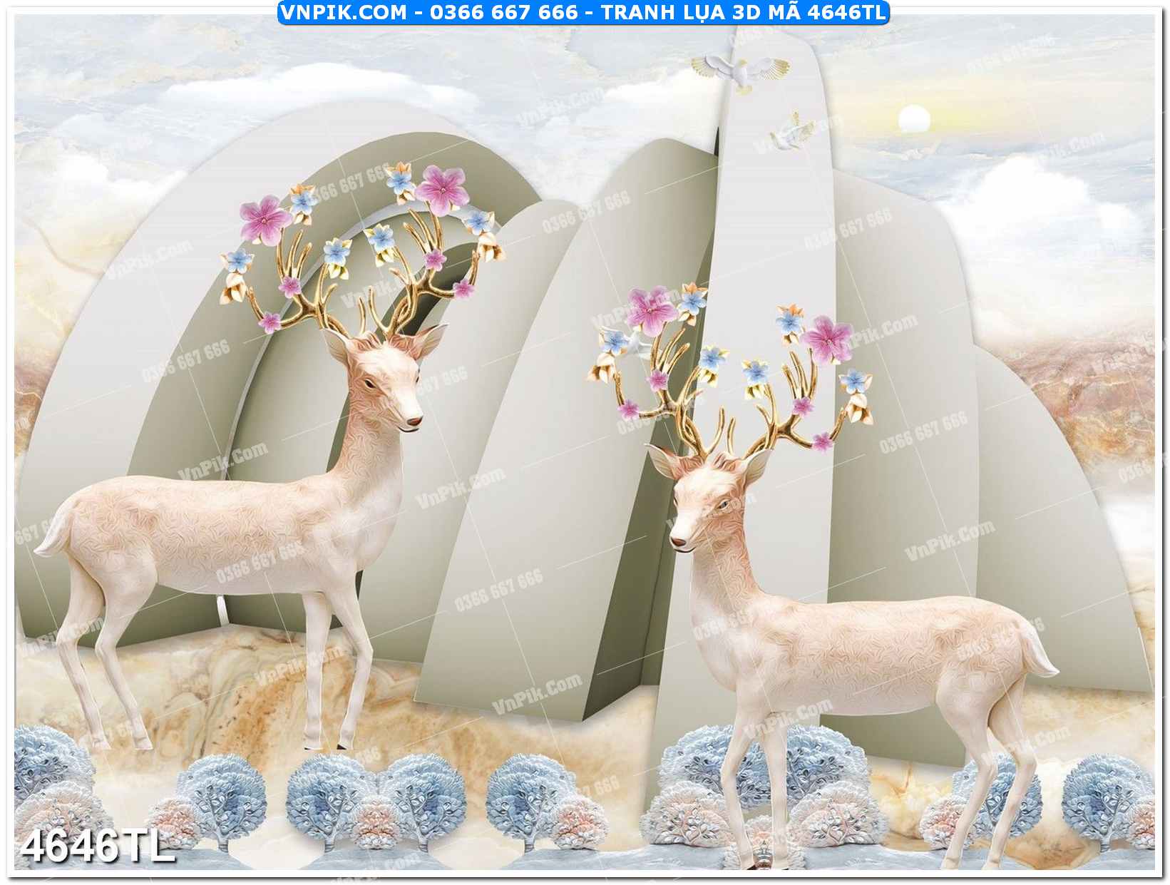 Tranh lụa 3D – Tranh trang trí dán tường 4646TL