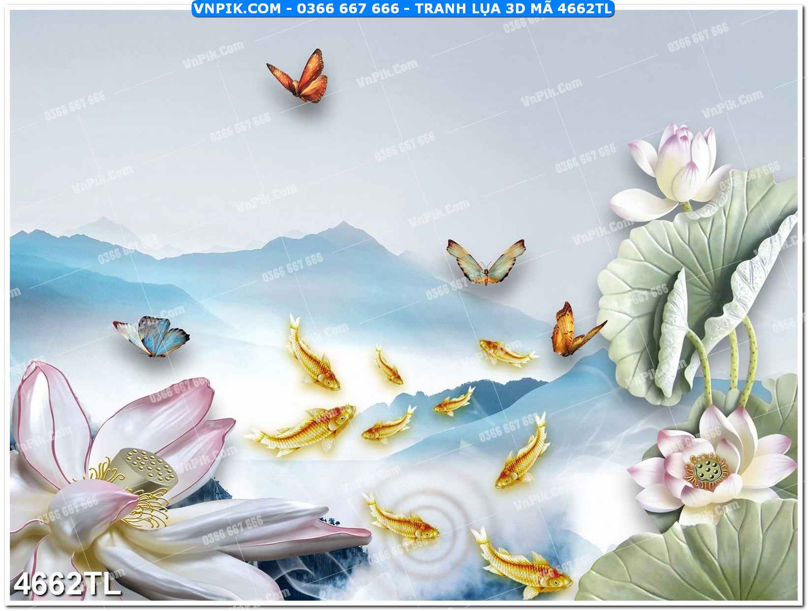 Tranh lụa 3D – Tranh trang trí dán tường 4662TL