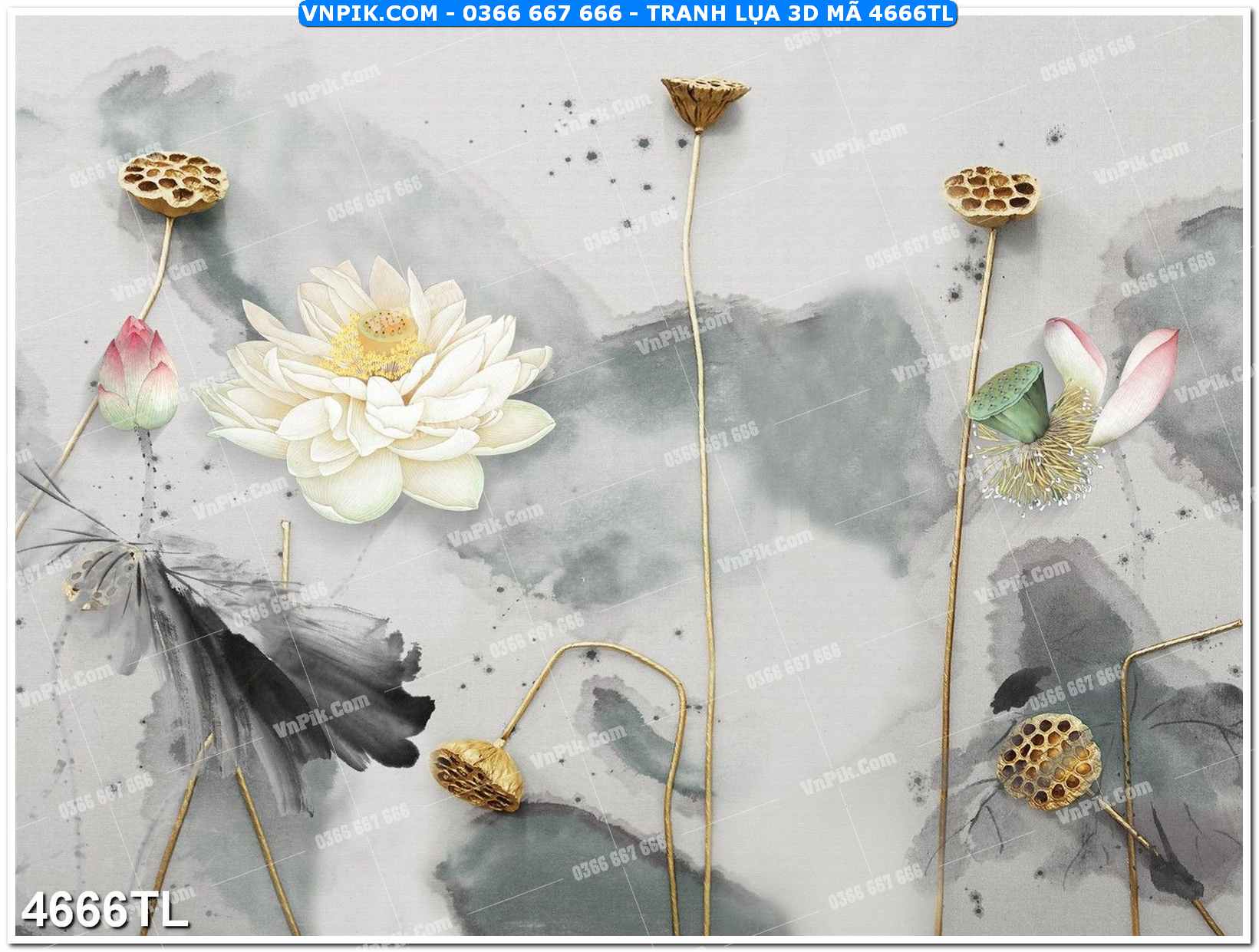 Tranh lụa 3D – Tranh trang trí dán tường 4666TL