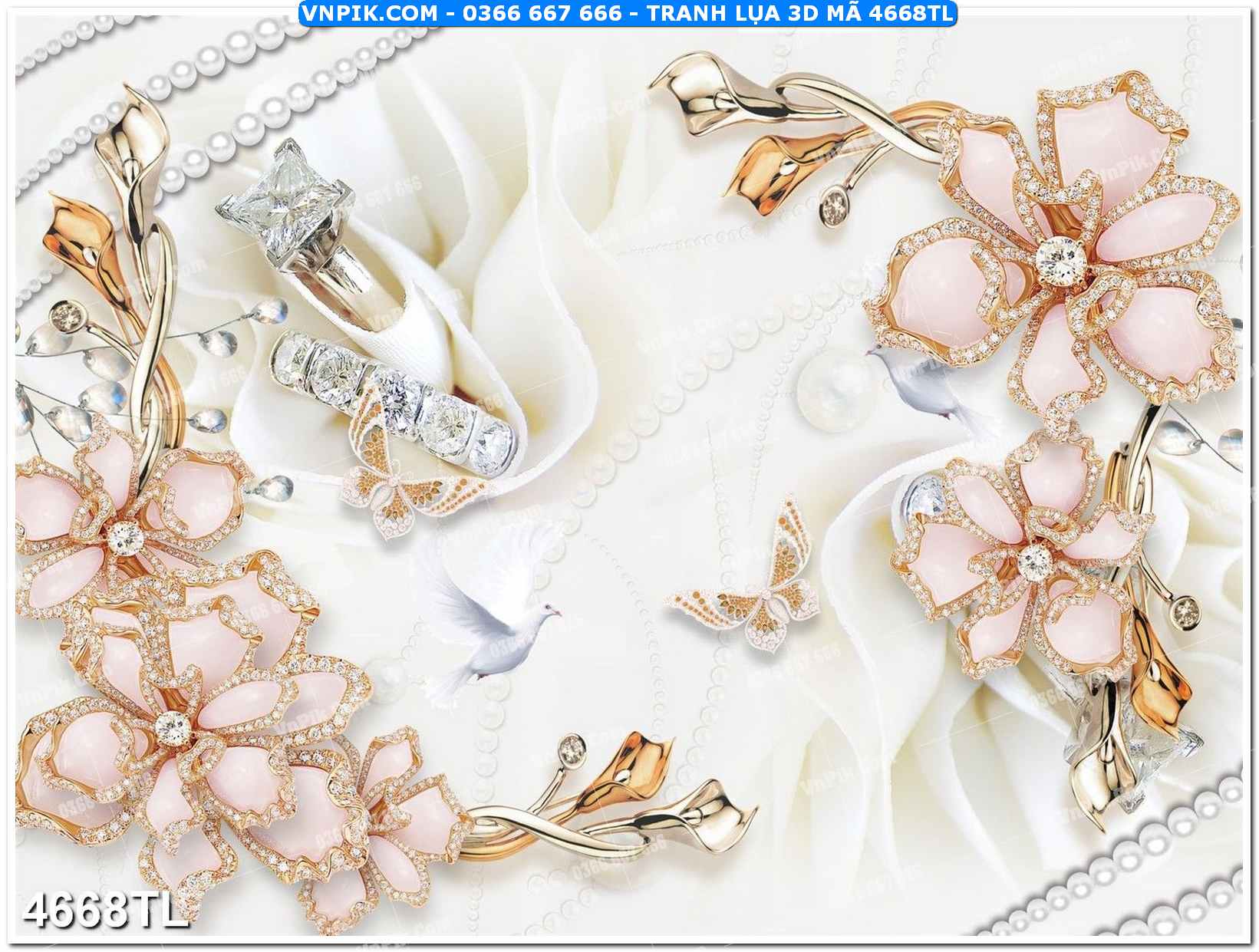 Tranh lụa 3D – Tranh trang trí dán tường 4668TL