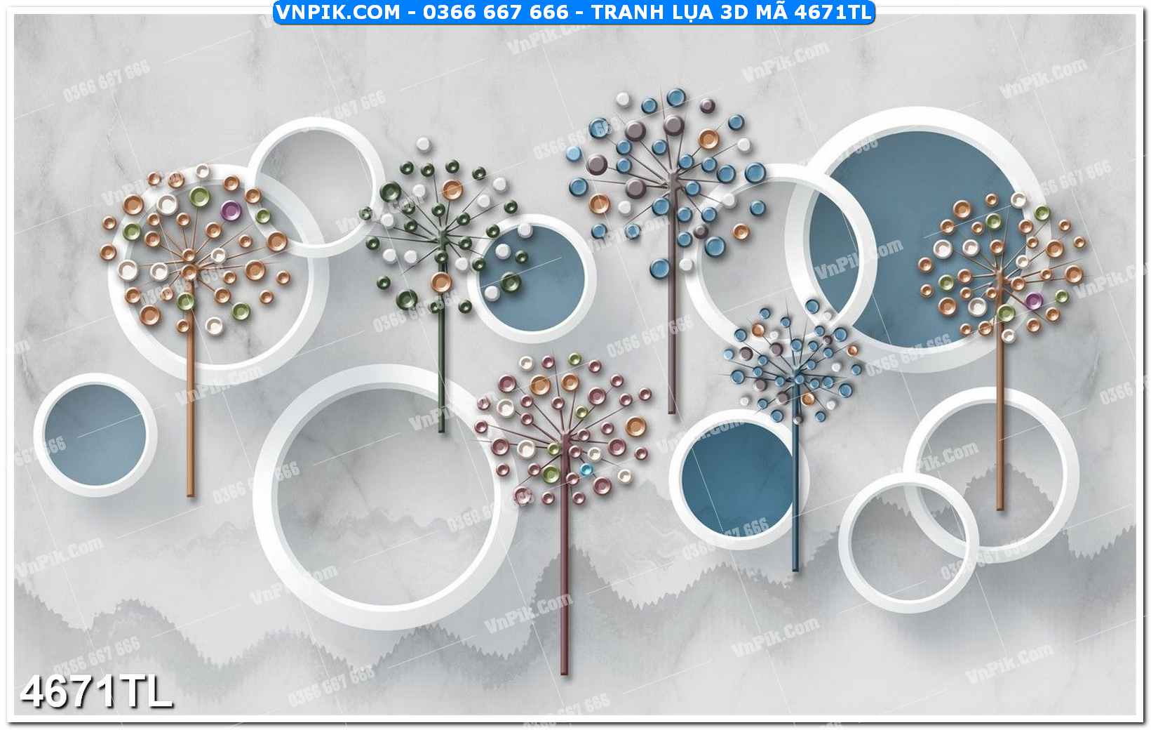 Tranh lụa 3D – Tranh trang trí dán tường 4671TL