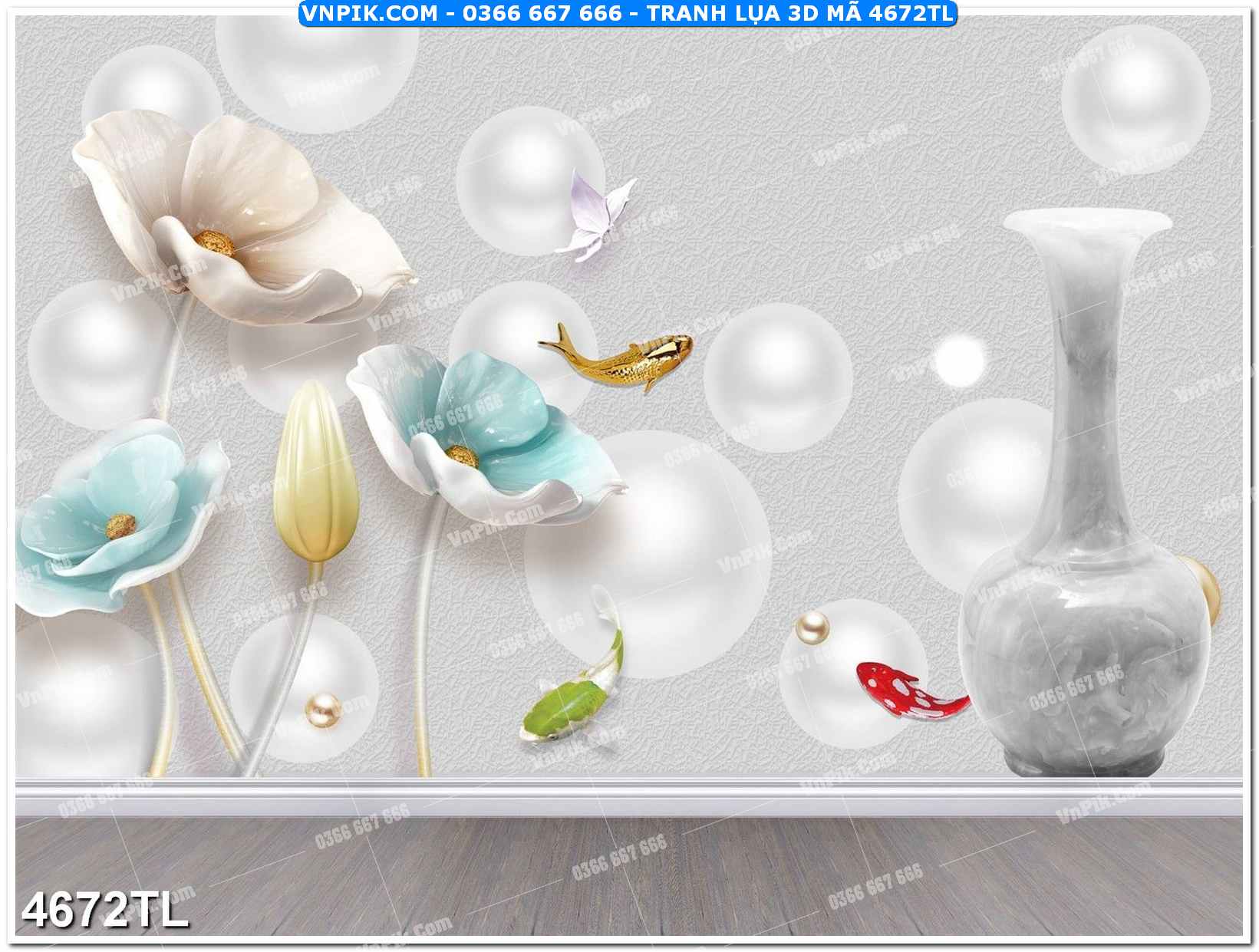 Tranh lụa 3D – Tranh trang trí dán tường 4672TL