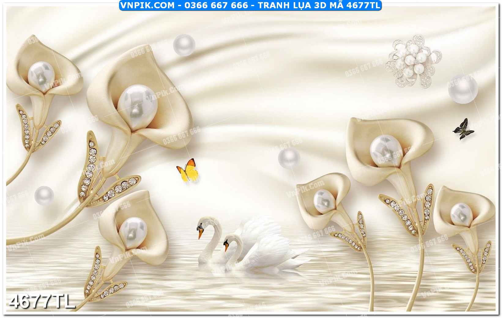 Tranh lụa 3D – Tranh trang trí dán tường 4677TL