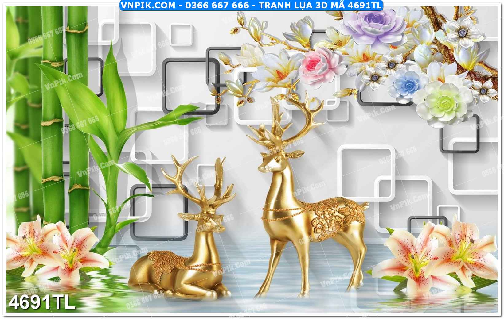 Tranh lụa 3D – Tranh trang trí dán tường 4691TL