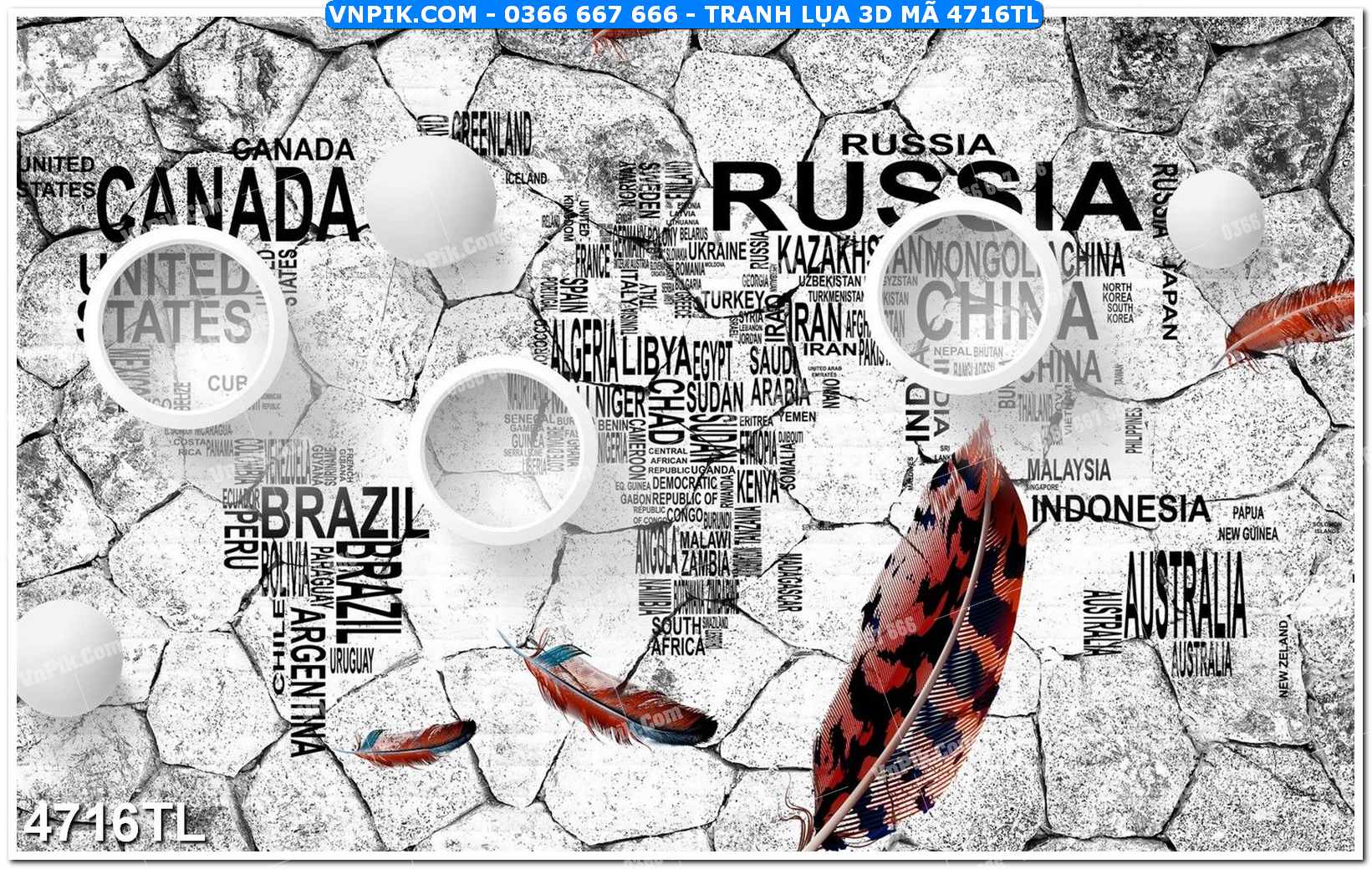 Tranh lụa 3D – Tranh trang trí dán tường 4716TL