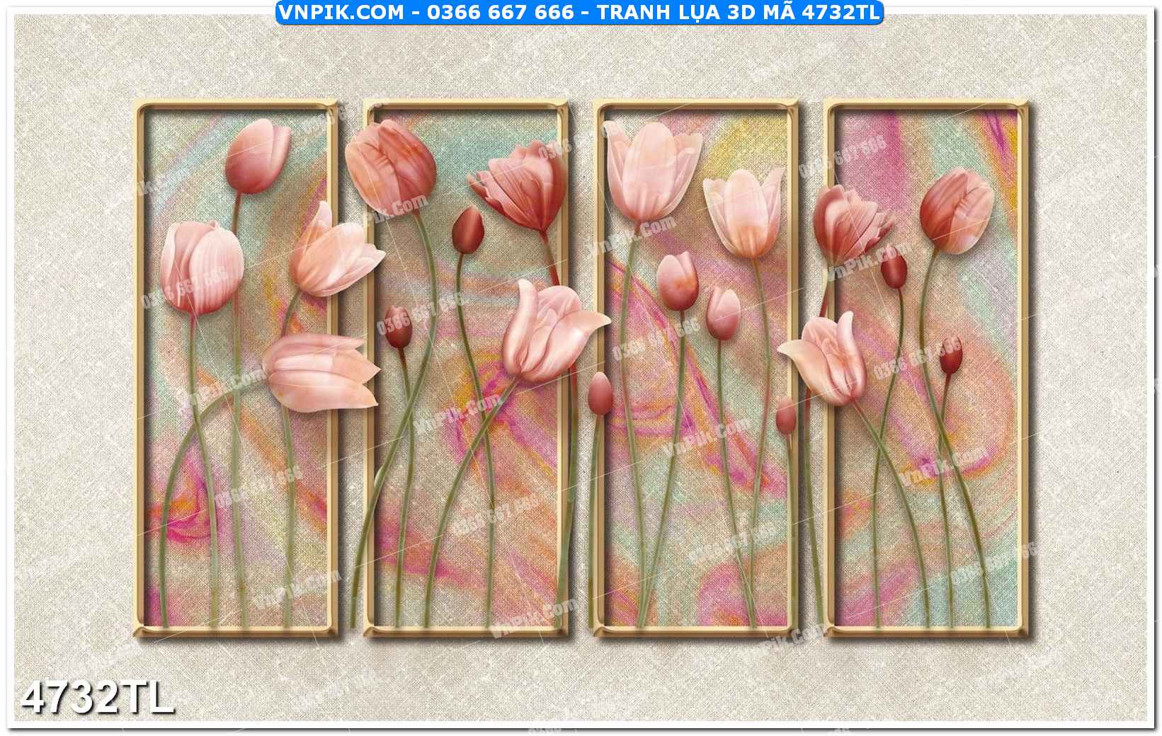 Tranh lụa 3D – Tranh trang trí dán tường 4732TL