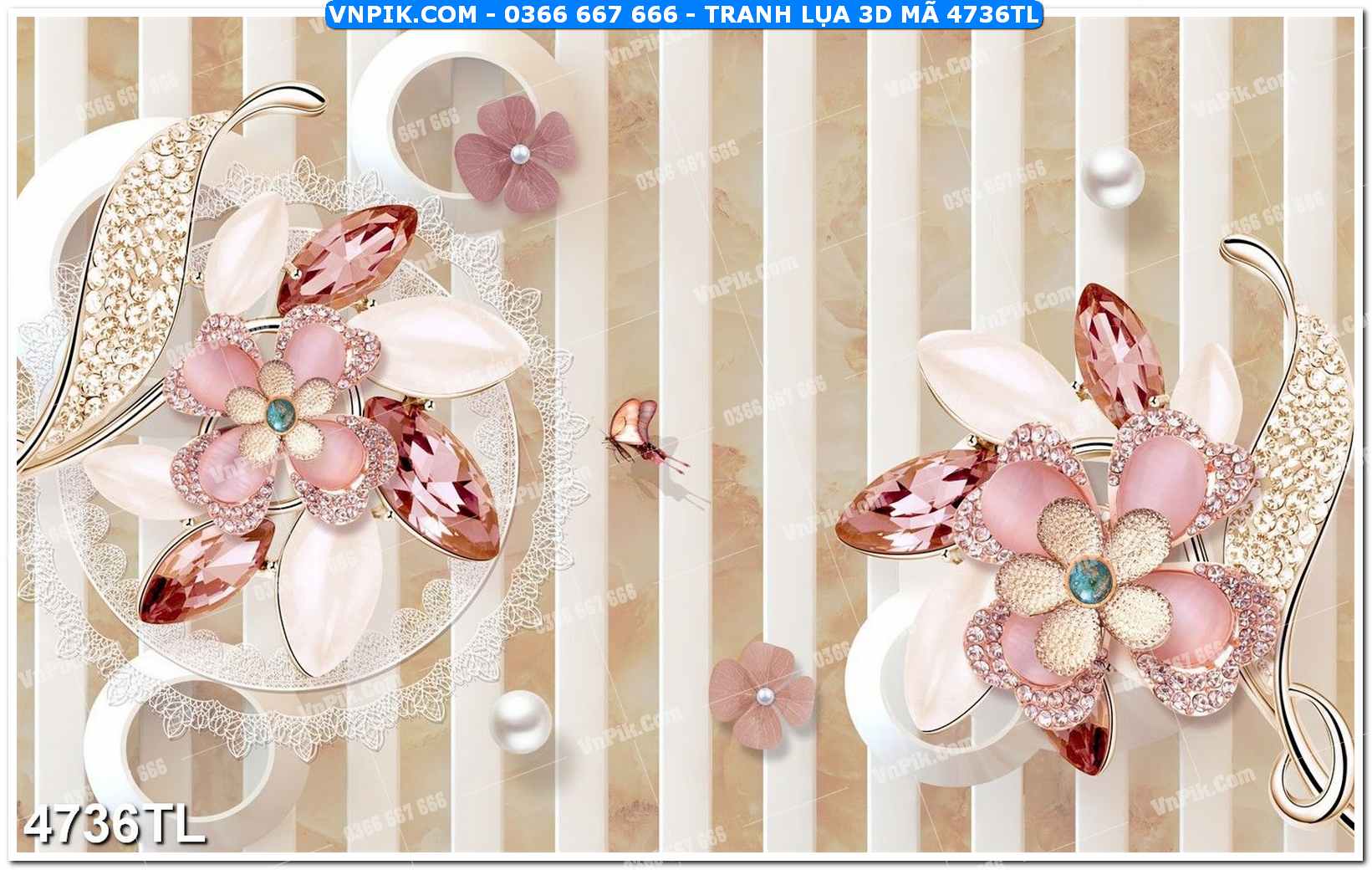 Tranh lụa 3D – Tranh trang trí dán tường 4736TL