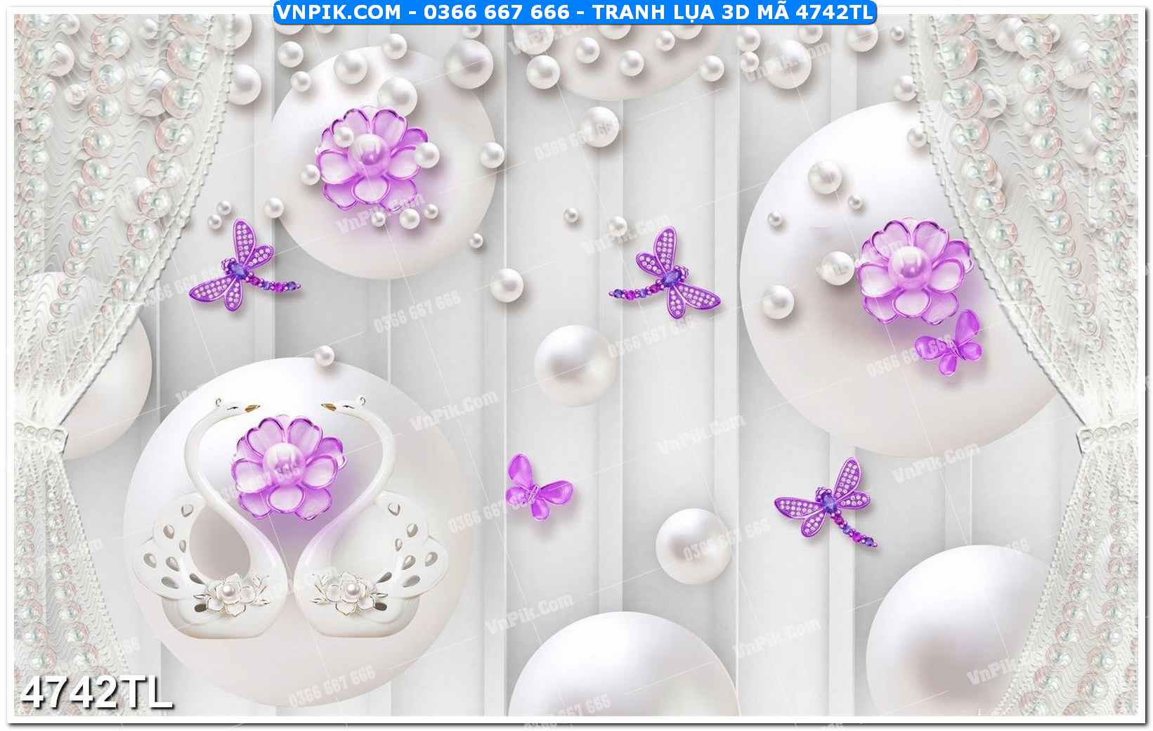 Tranh lụa 3D – Tranh trang trí dán tường 4742TL