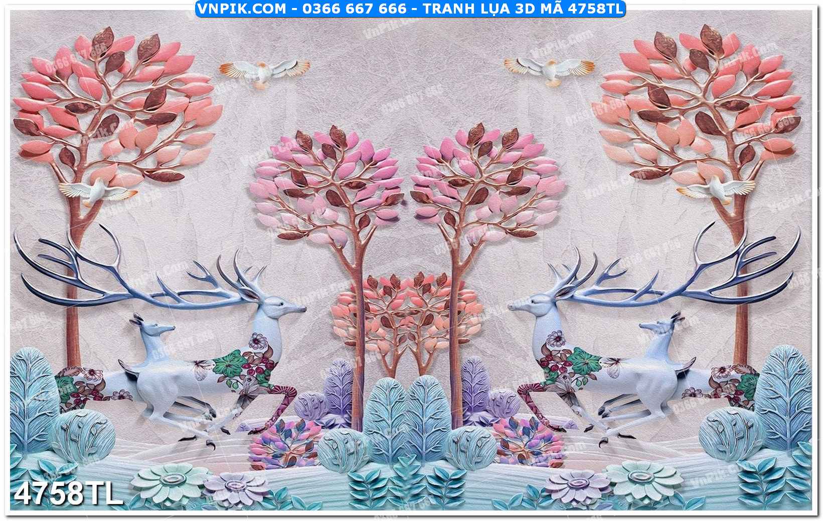 Tranh lụa 3D – Tranh trang trí dán tường 4758TL