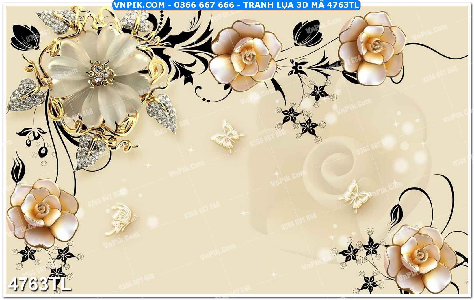 Tranh lụa 3D – Tranh trang trí dán tường 4763TL