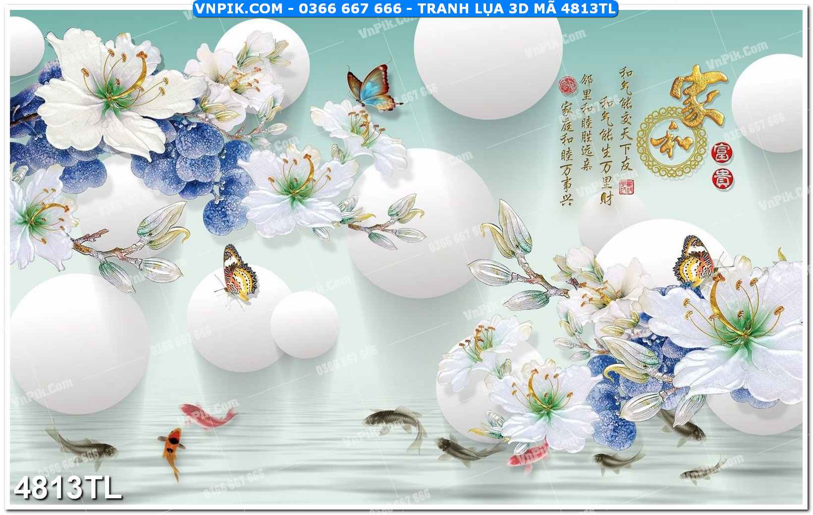 Tranh lụa 3D – Tranh trang trí dán tường 4813TL