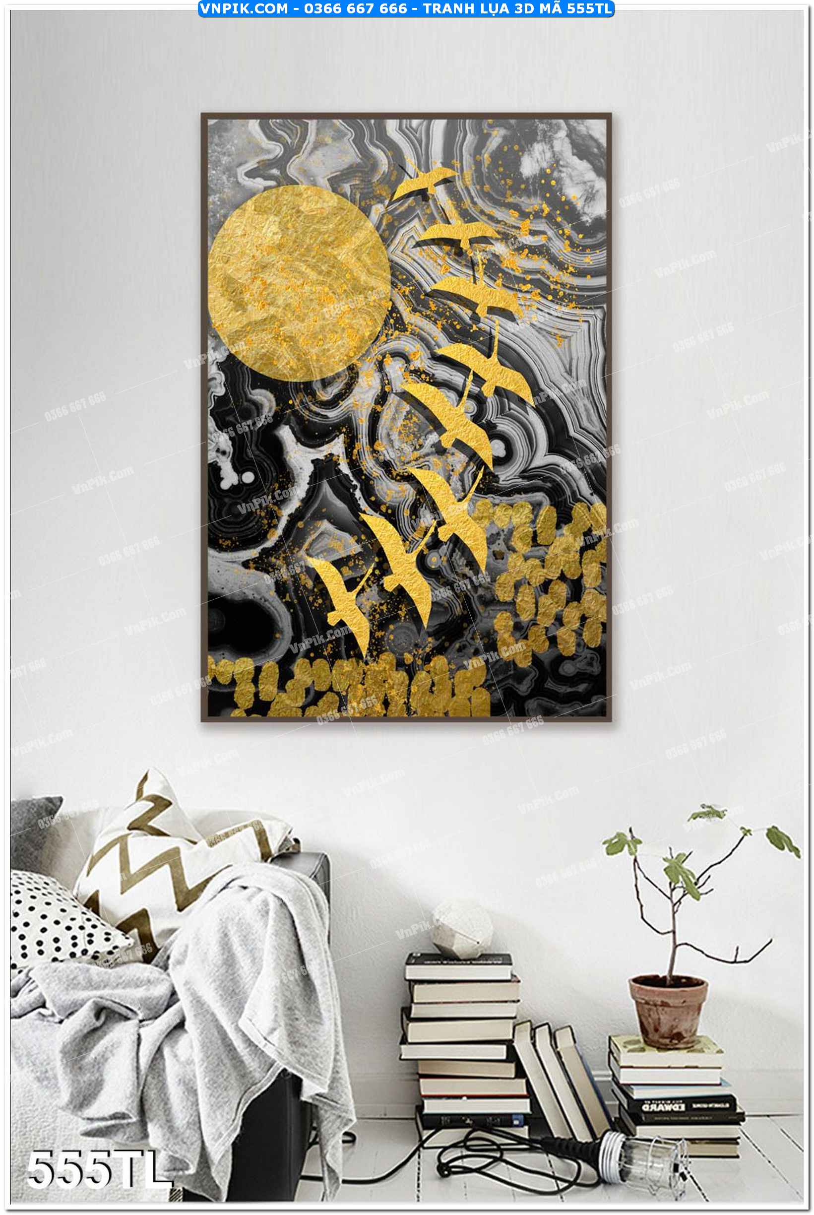Tranh lụa 3D – Tranh trang trí dán tường 555TL