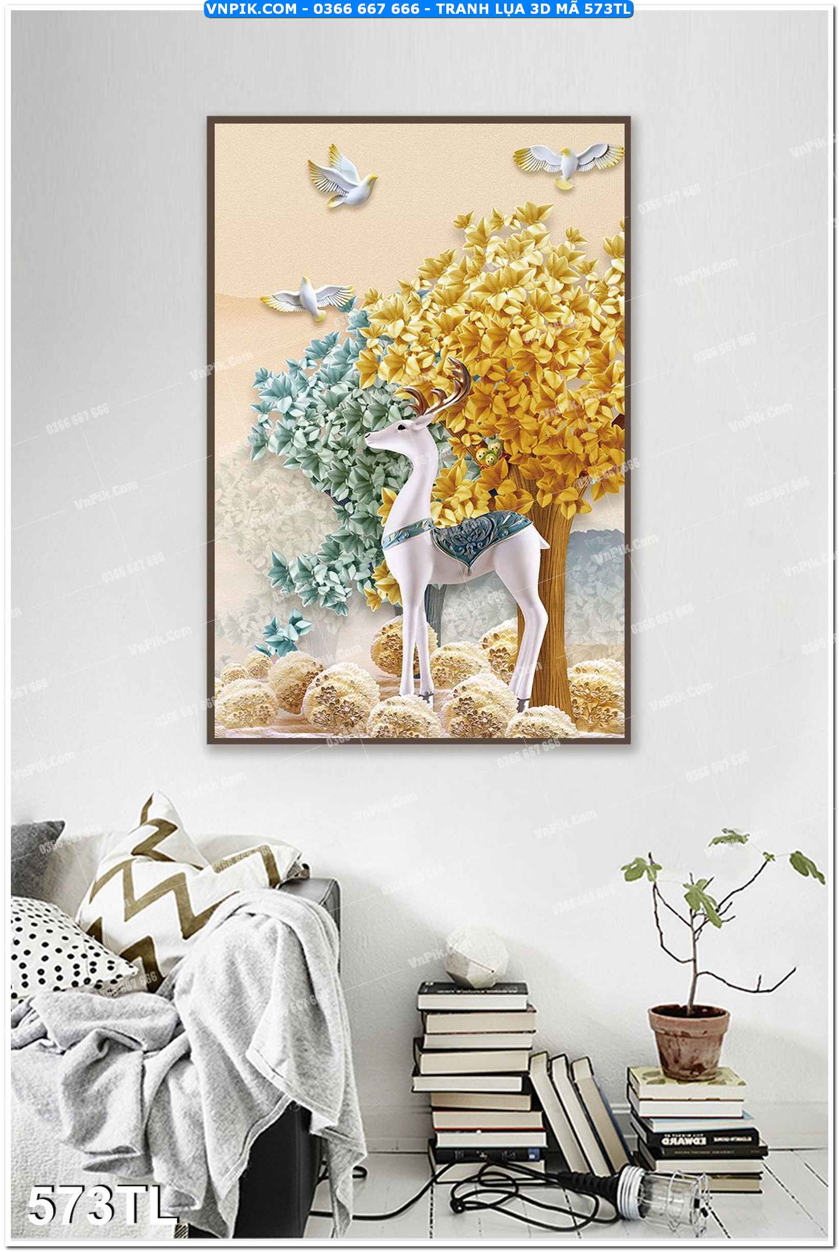 Tranh lụa 3D – Tranh trang trí dán tường 573TL