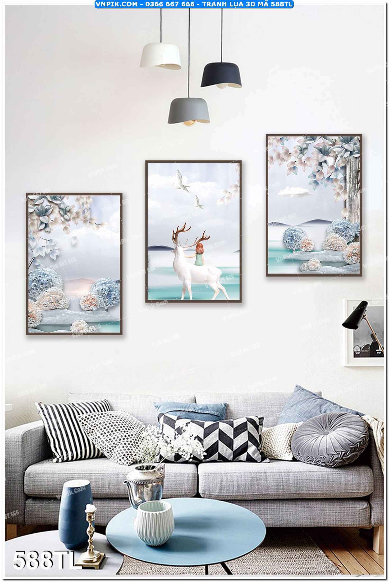 Tranh lụa 3D – Tranh trang trí dán tường 588TL