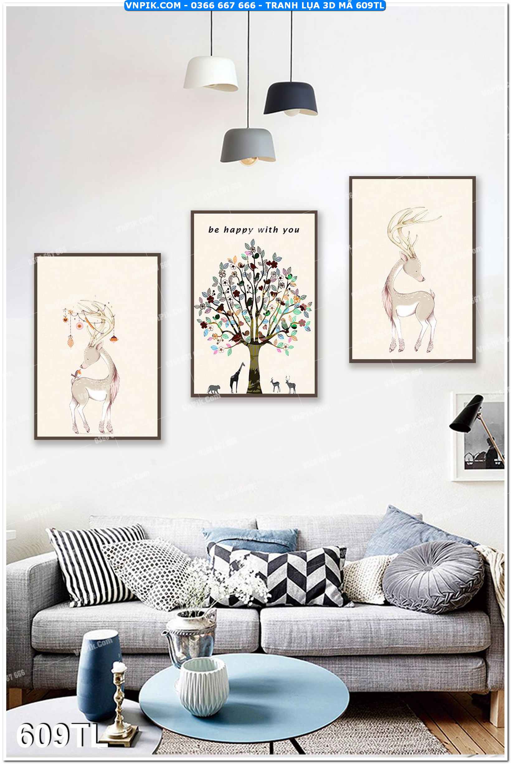 Tranh lụa 3D – Tranh trang trí dán tường 609TL