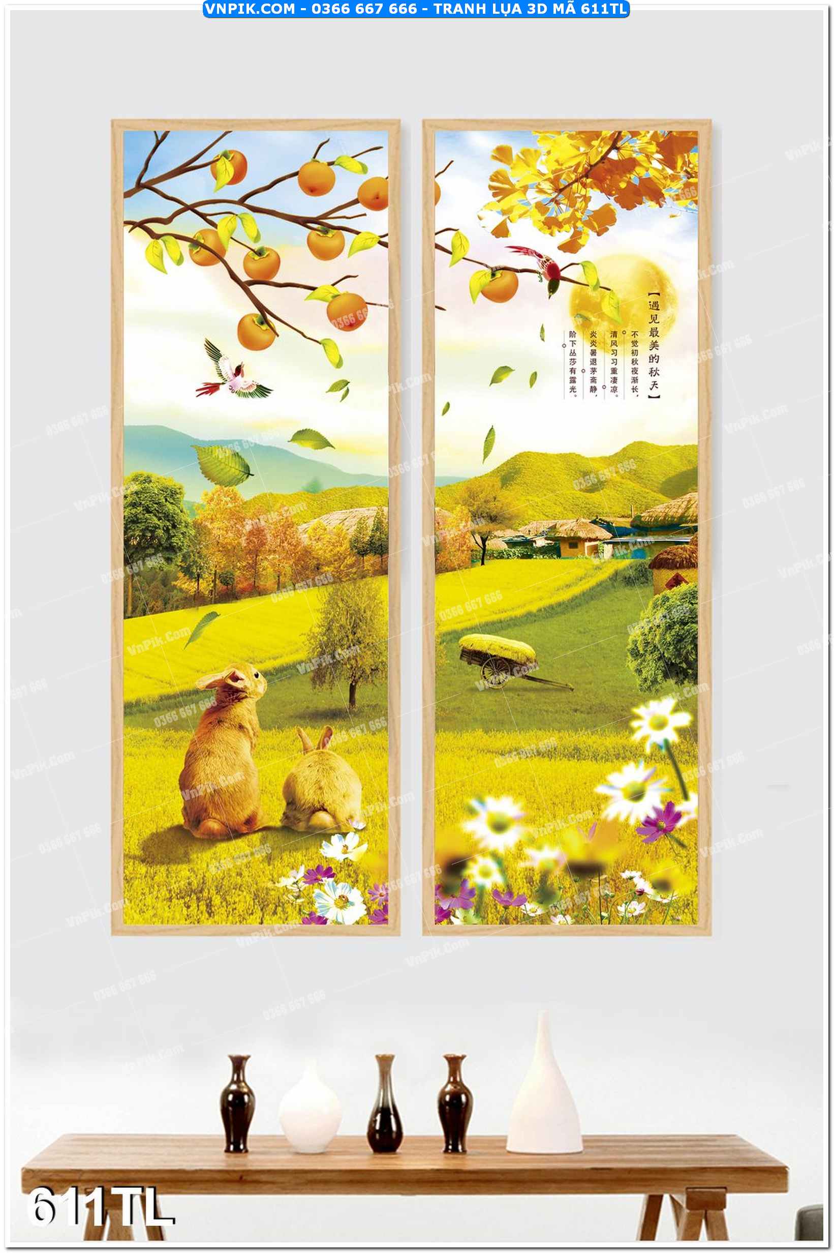 Tranh lụa 3D – Tranh trang trí dán tường 611TL