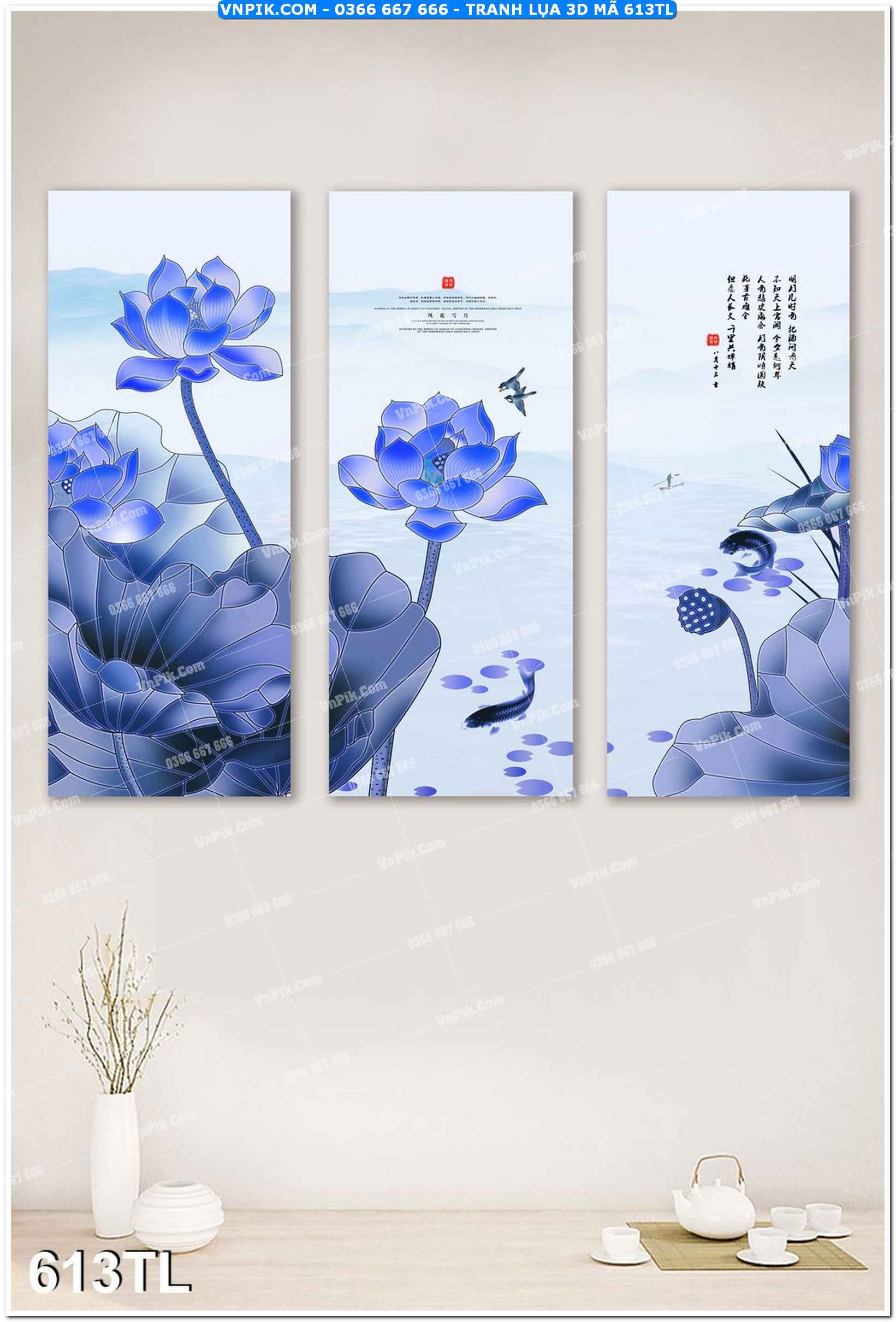 Tranh lụa 3D – Tranh trang trí dán tường 613TL