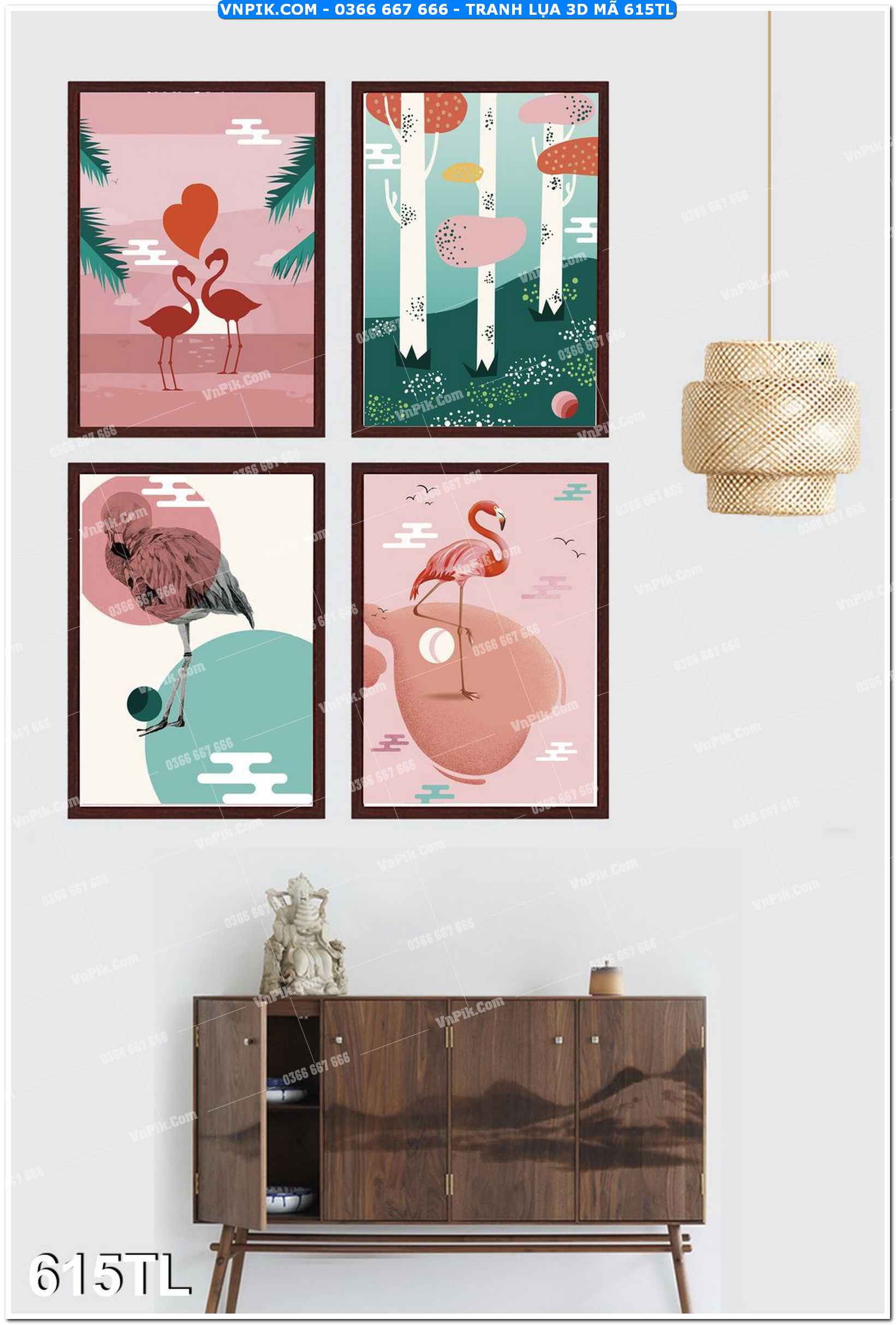 Tranh lụa 3D – Tranh trang trí dán tường 615TL