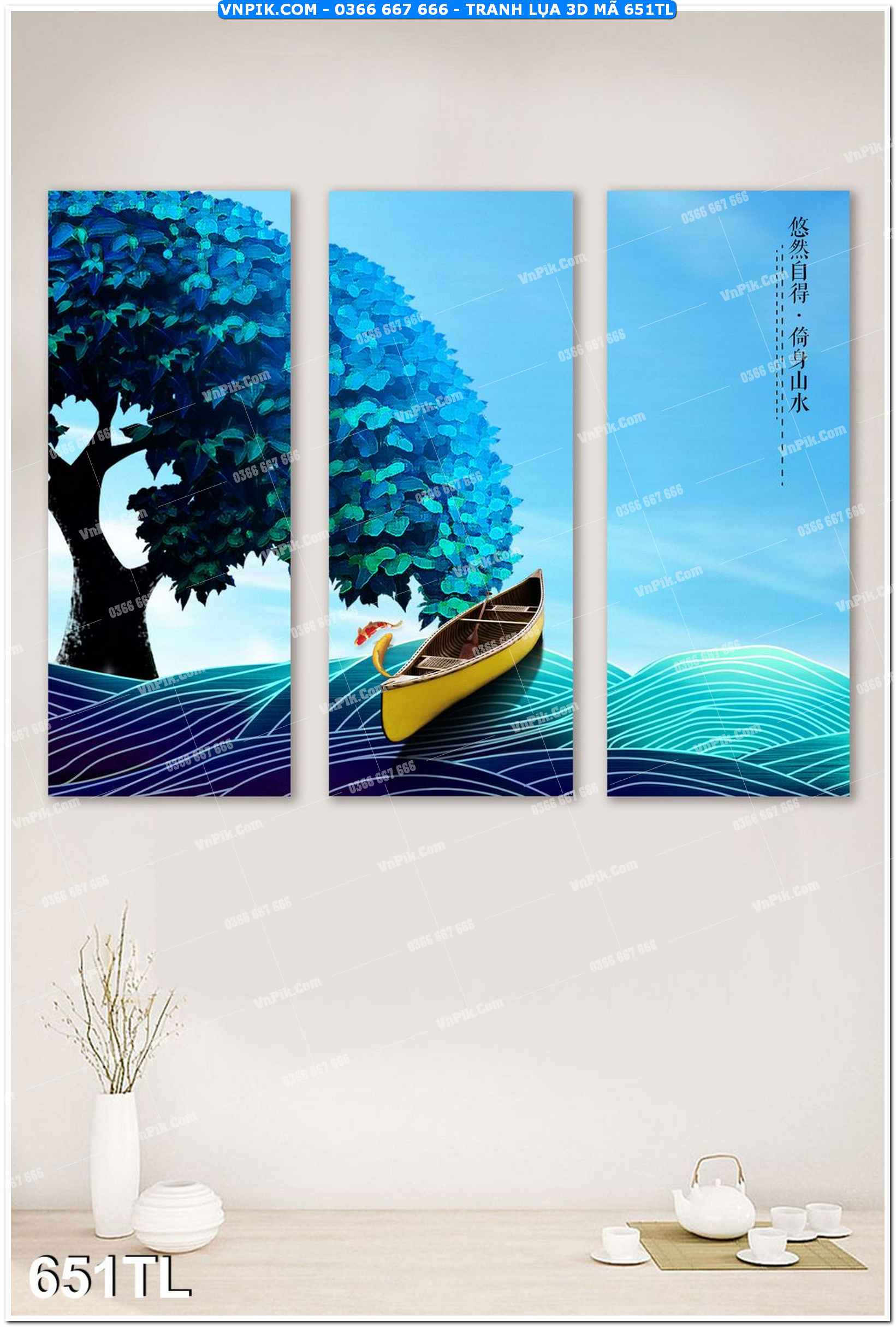 Tranh lụa 3D – Tranh trang trí dán tường 651TL