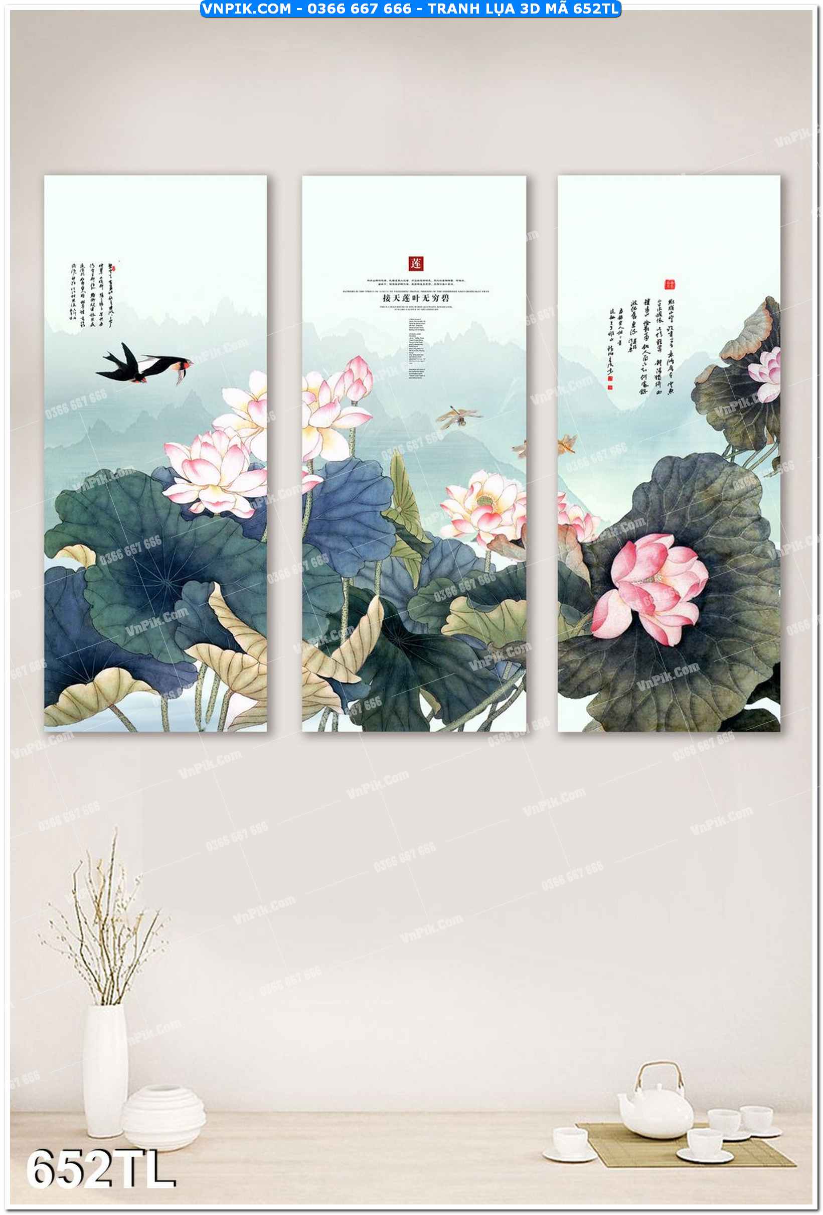 Tranh lụa 3D – Tranh trang trí dán tường 652TL