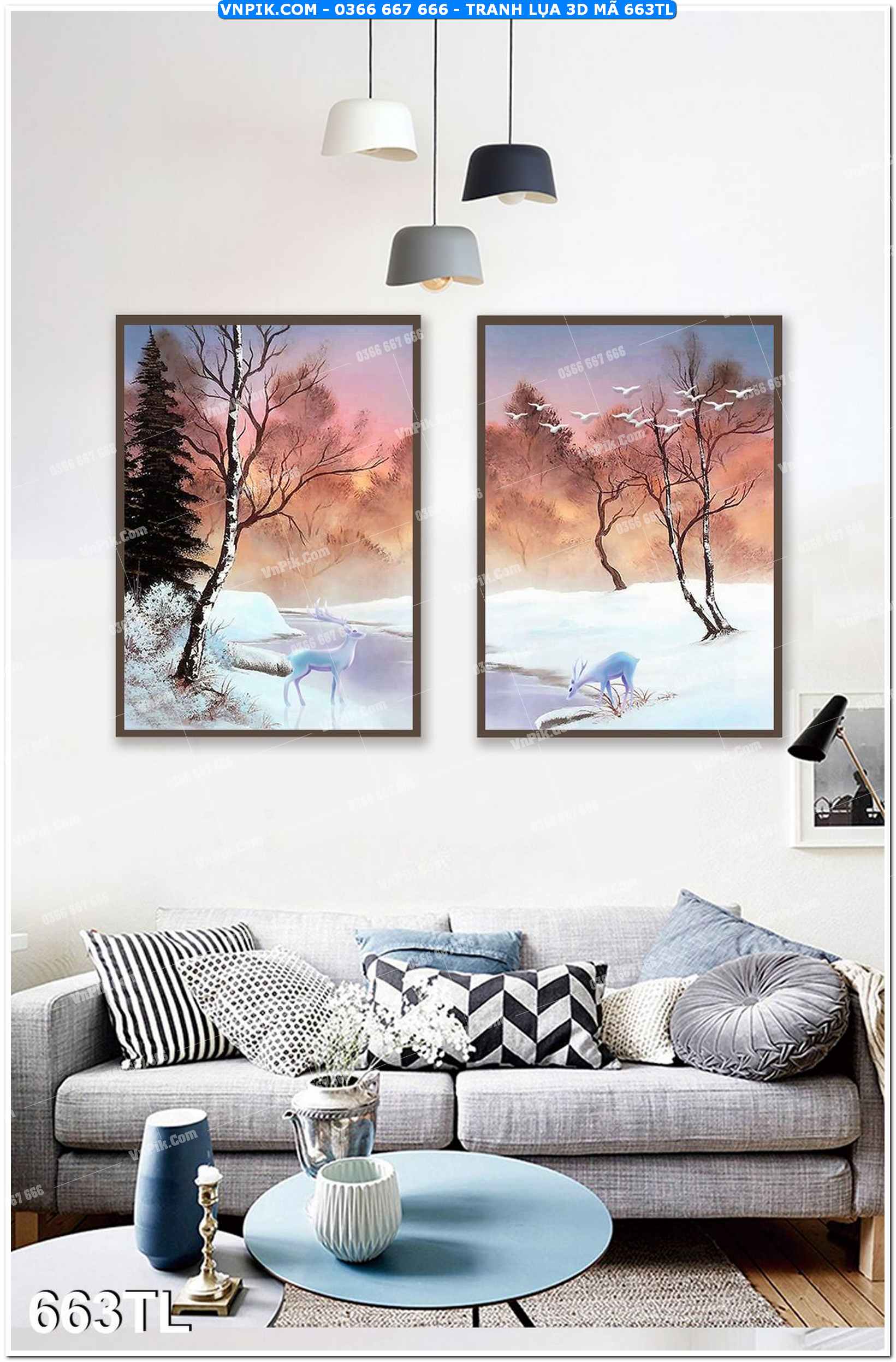 Tranh lụa 3D – Tranh trang trí dán tường 663TL