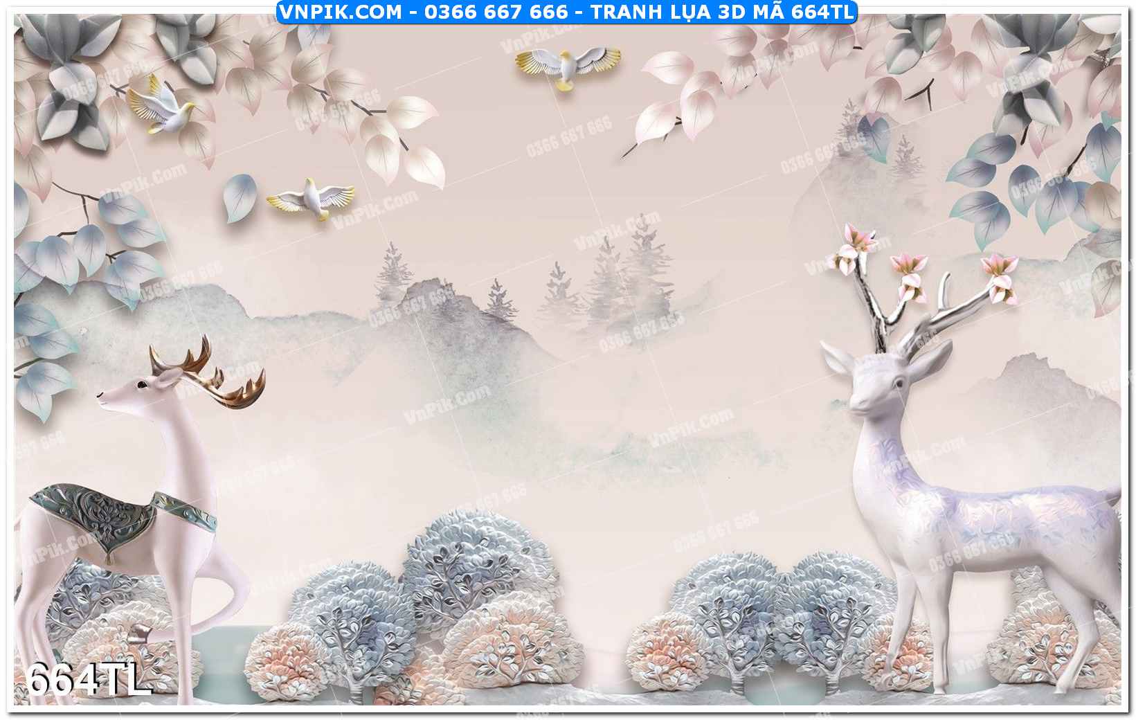 Tranh lụa 3D – Tranh trang trí dán tường 664TL