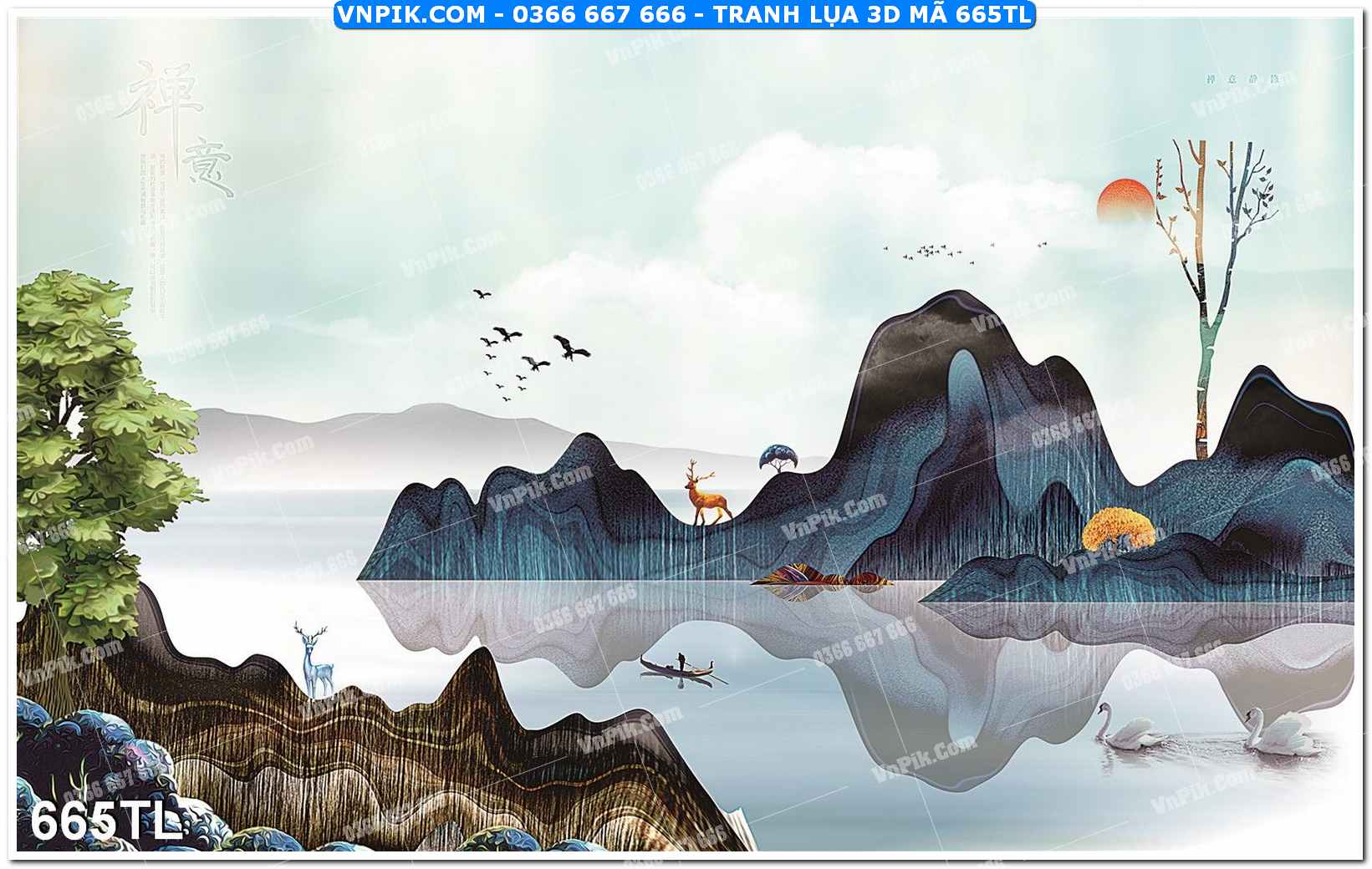 Tranh lụa 3D – Tranh trang trí dán tường 665TL