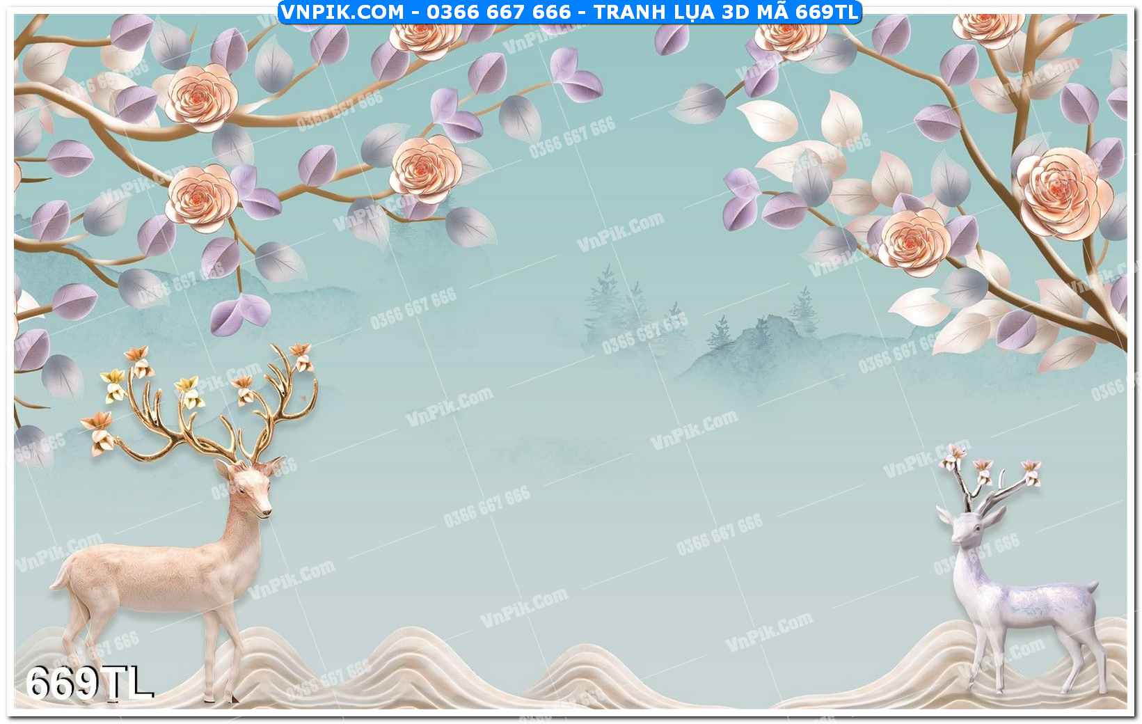 Tranh lụa 3D – Tranh trang trí dán tường 669TL