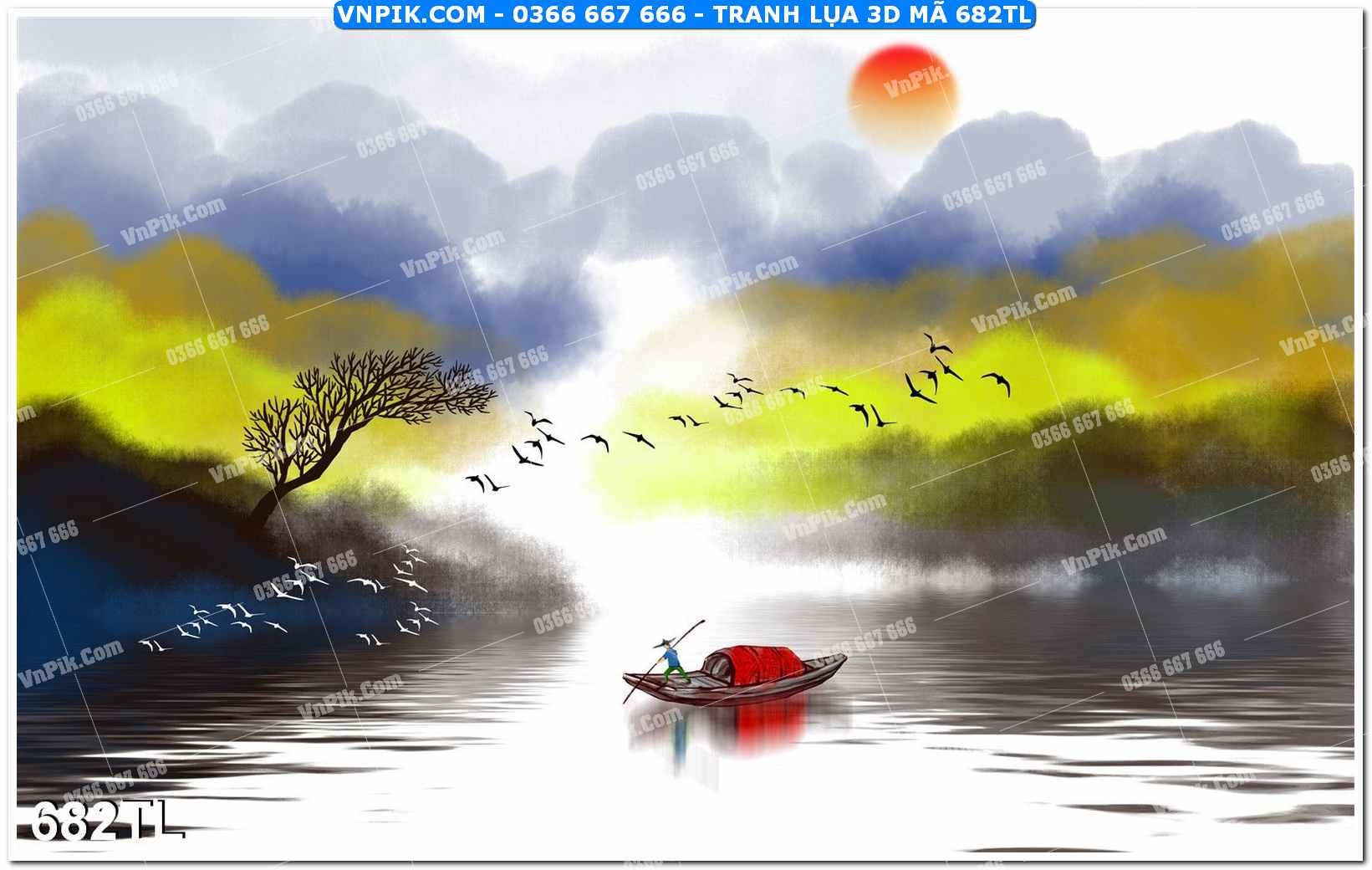 Tranh lụa 3D – Tranh trang trí dán tường 682TL