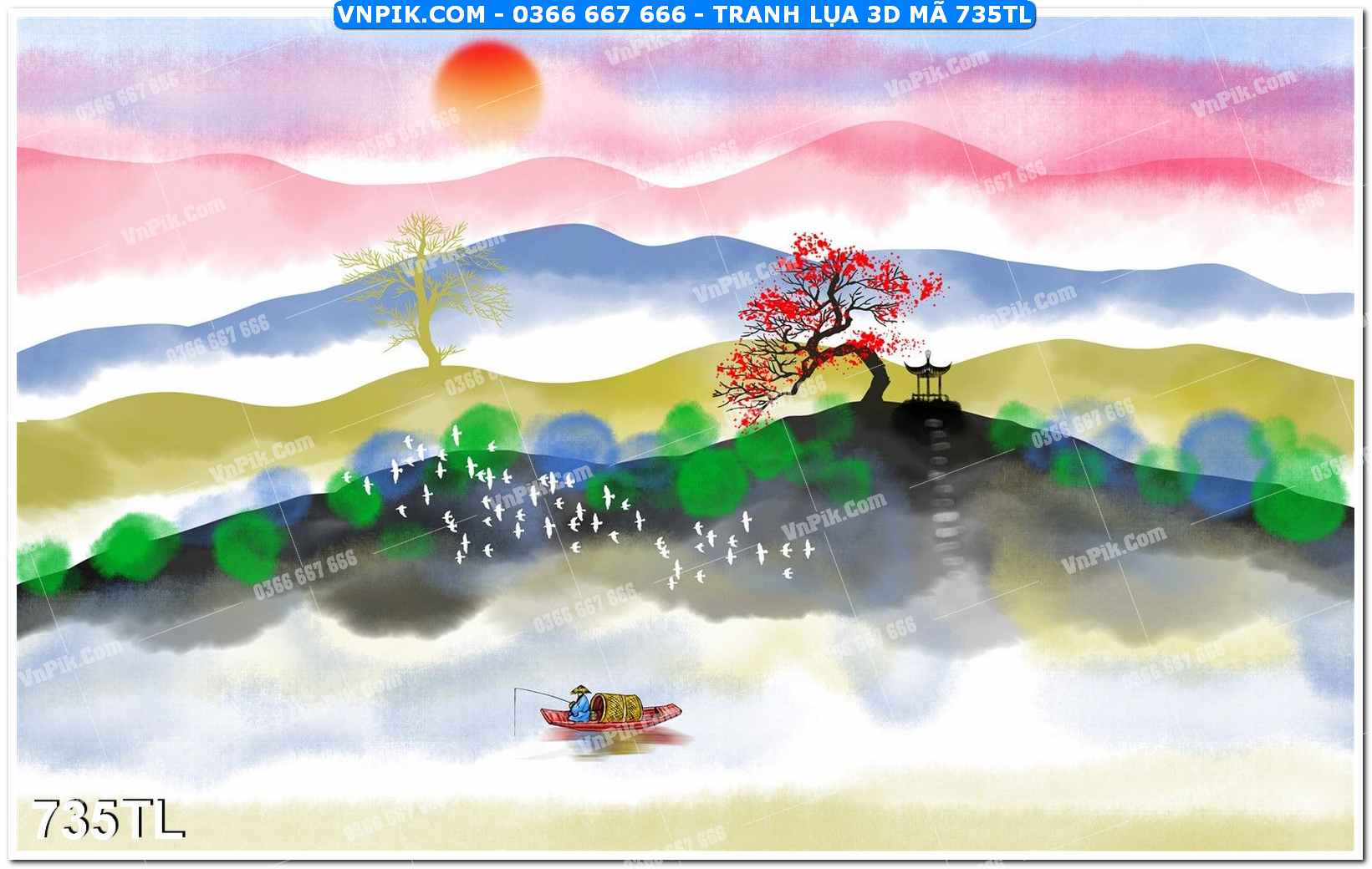 Tranh lụa 3D – Tranh trang trí dán tường 735TL