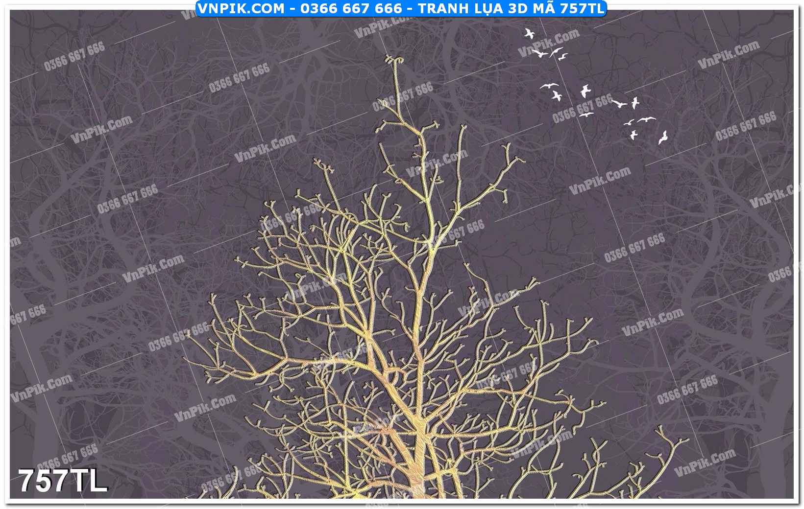 Tranh lụa 3D – Tranh trang trí dán tường 757TL