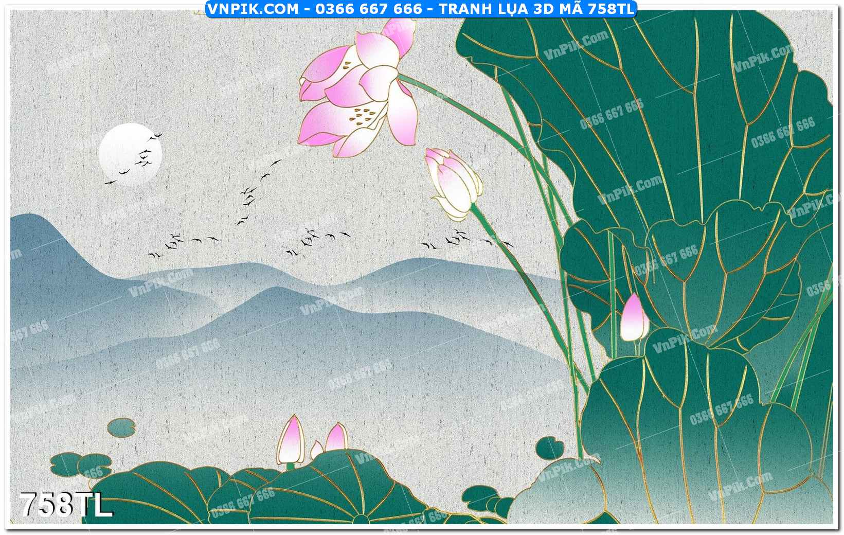 Tranh lụa 3D – Tranh trang trí dán tường 758TL