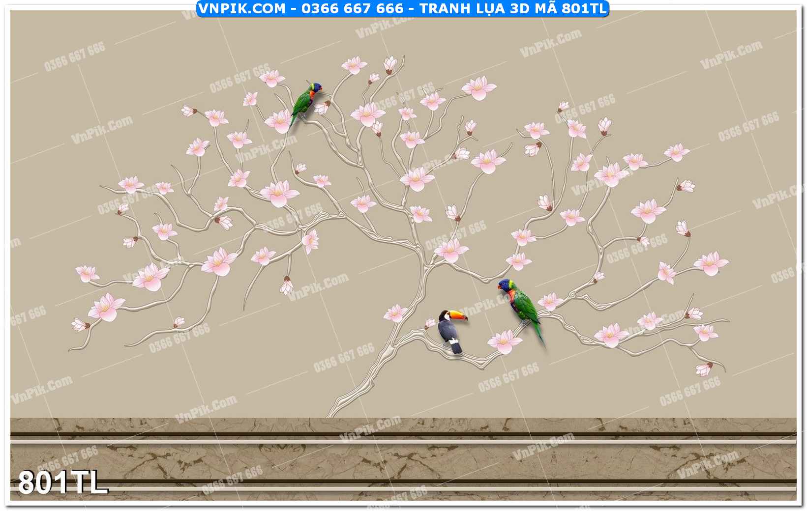 Tranh lụa 3D – Tranh trang trí dán tường 801TL